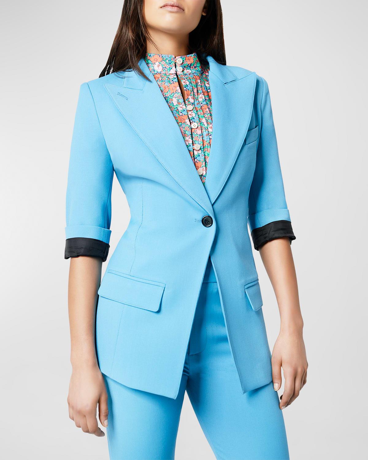 Smythe Three quarter Sleeve Longline Blazer in Blue Lyst