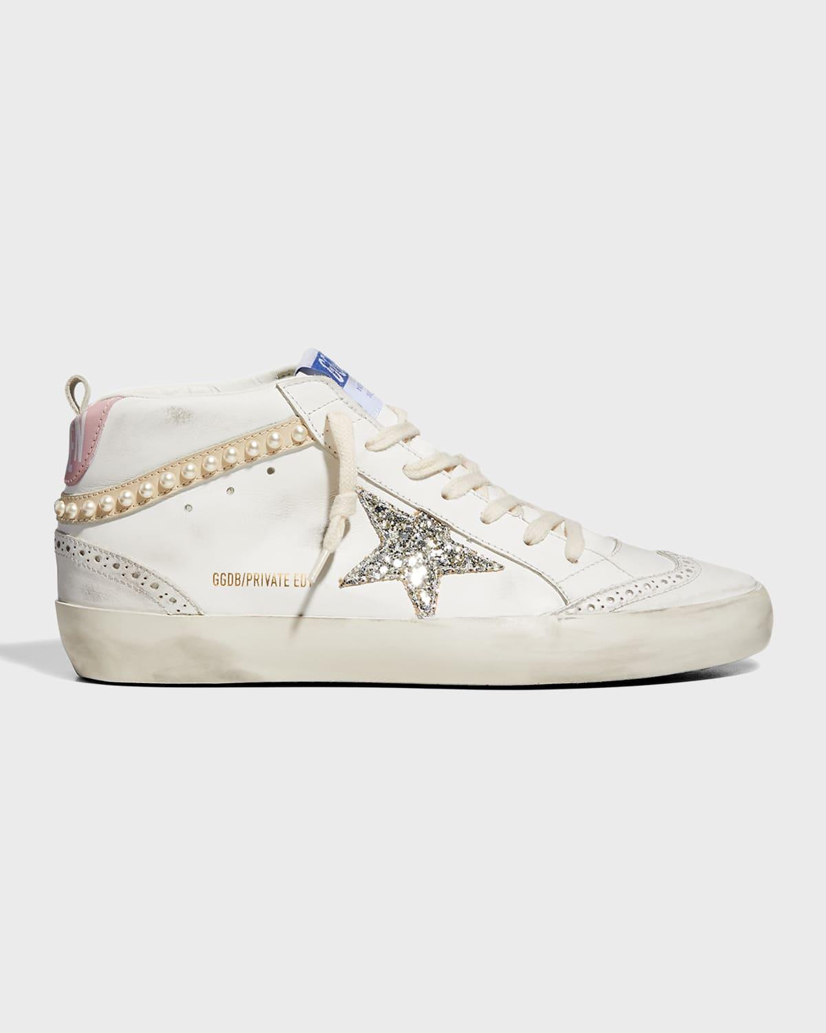 Golden Goose Midstar Pearly Glitter Wing-tip Sneakers in White | Lyst