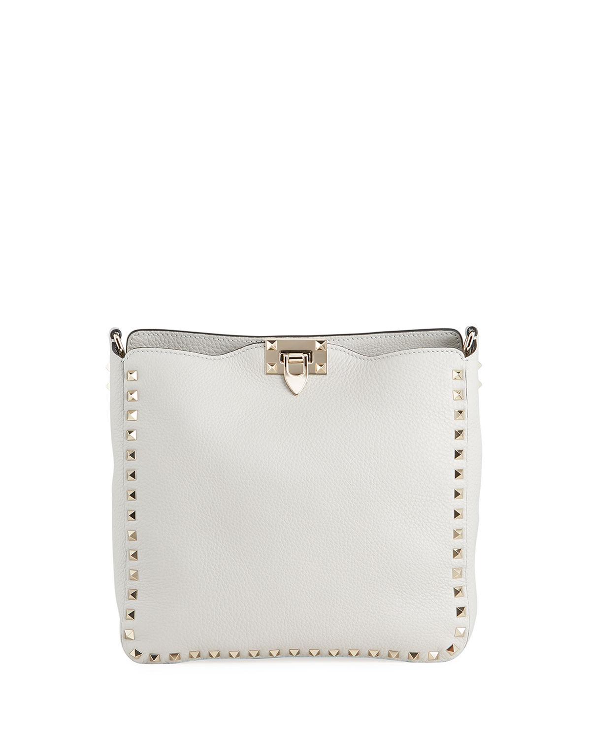 Valentino Garavani Rockstud Small Vitello Leather Hobo Bag in White Lyst