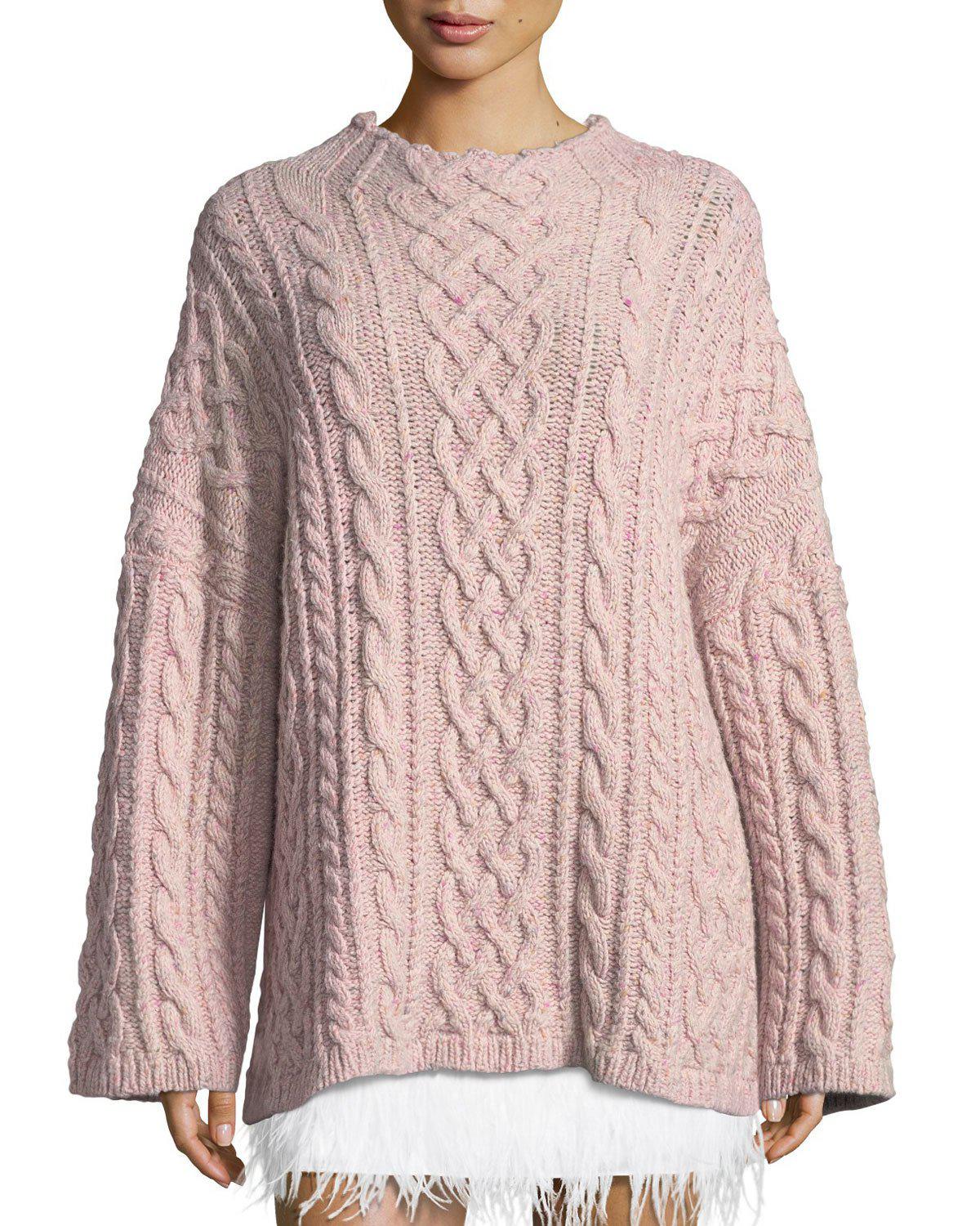 Milly Oversized Fisherman Cable-knit Sweater in Pink | Lyst