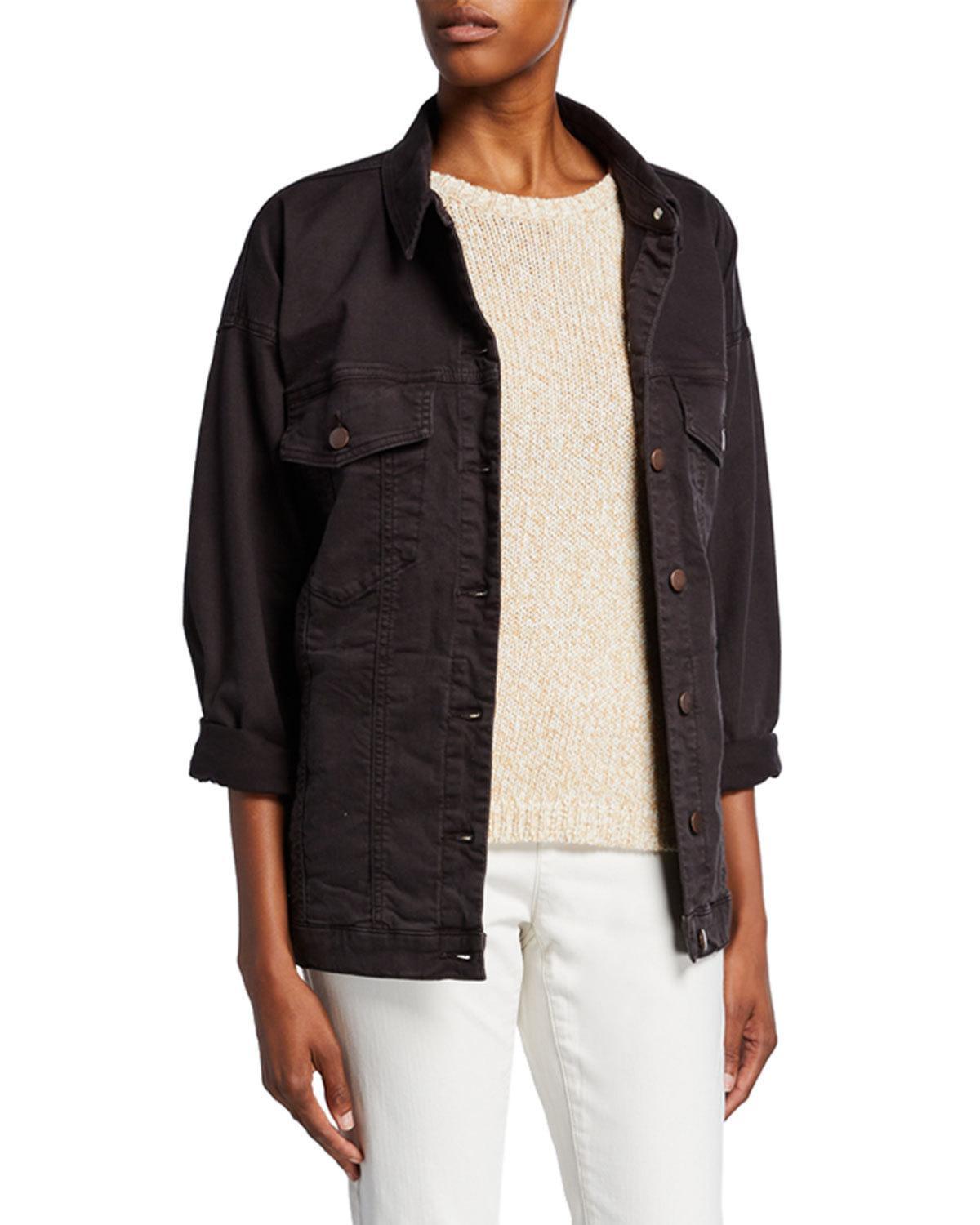 Eileen Fisher Petite Organic Stretch-cotton Relaxed Denim Jacket in ...