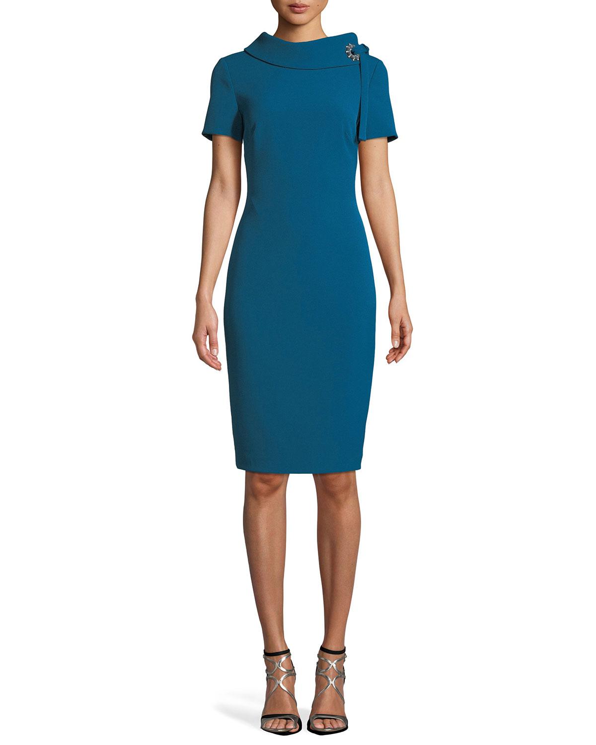 badgley mischka lilac tie neck sheath