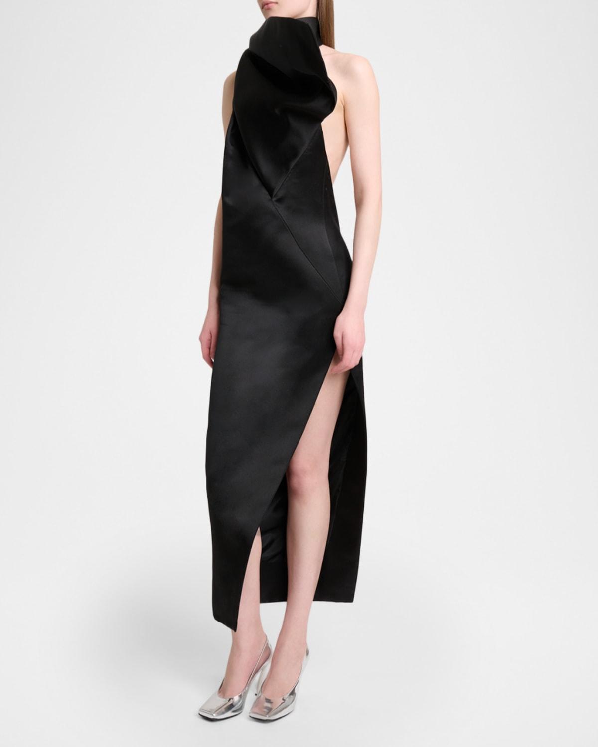 Givenchy Big Bow Satin Backless Halter Midi Dress in Black