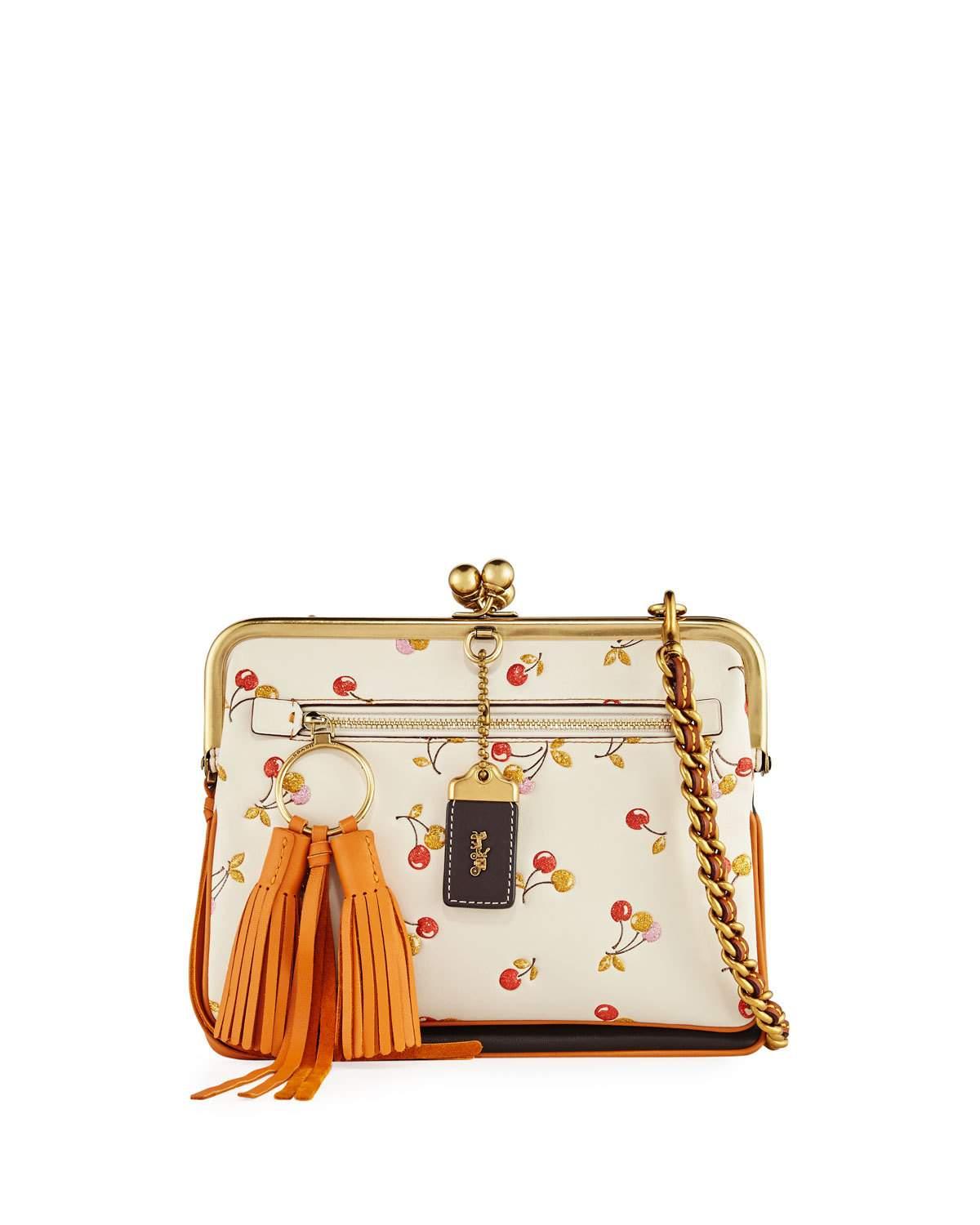 COACH Leather Cherryprint Kisslock Crossbody Bag in White Lyst
