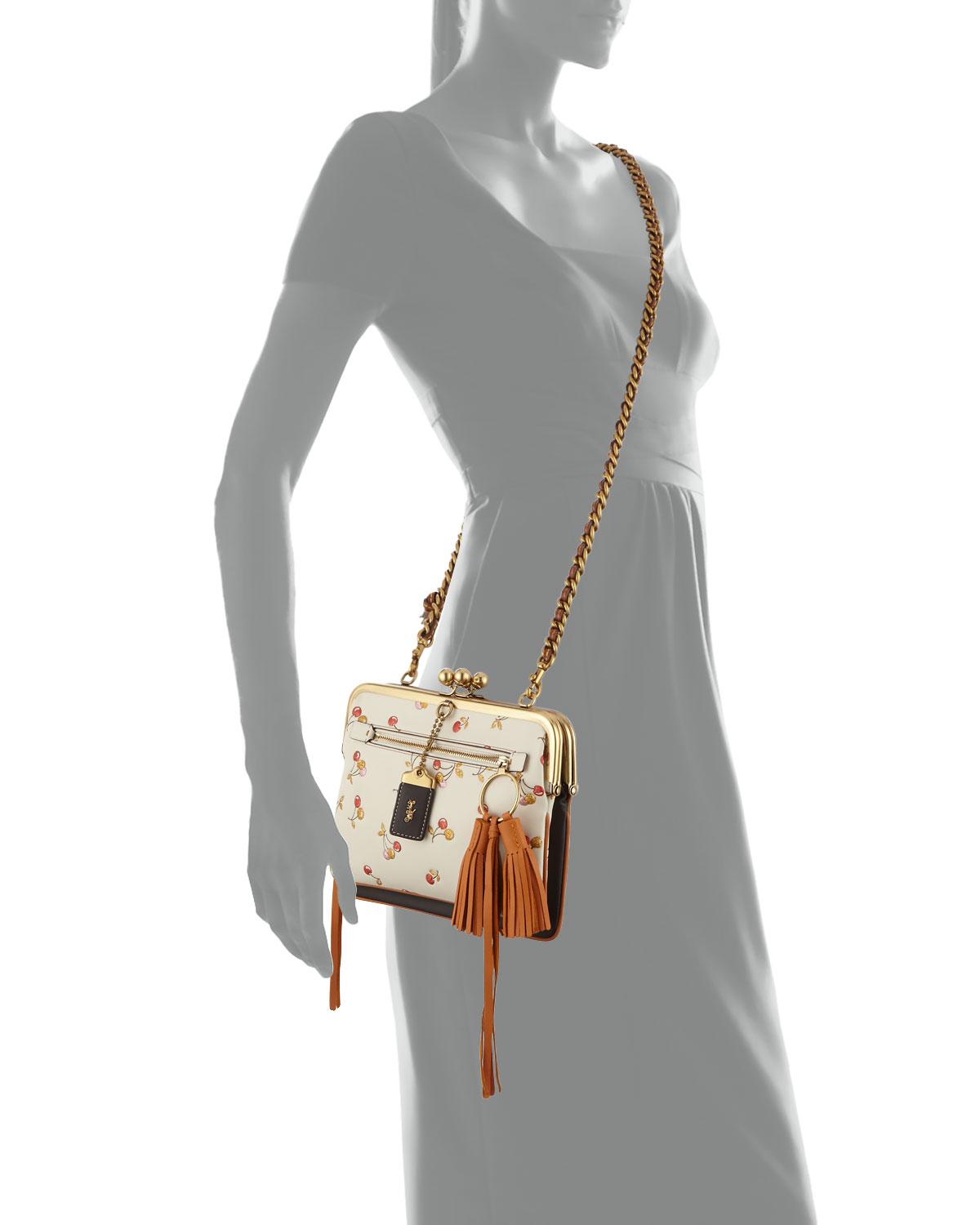 COACH Leather Cherryprint Kisslock Crossbody Bag in White Lyst