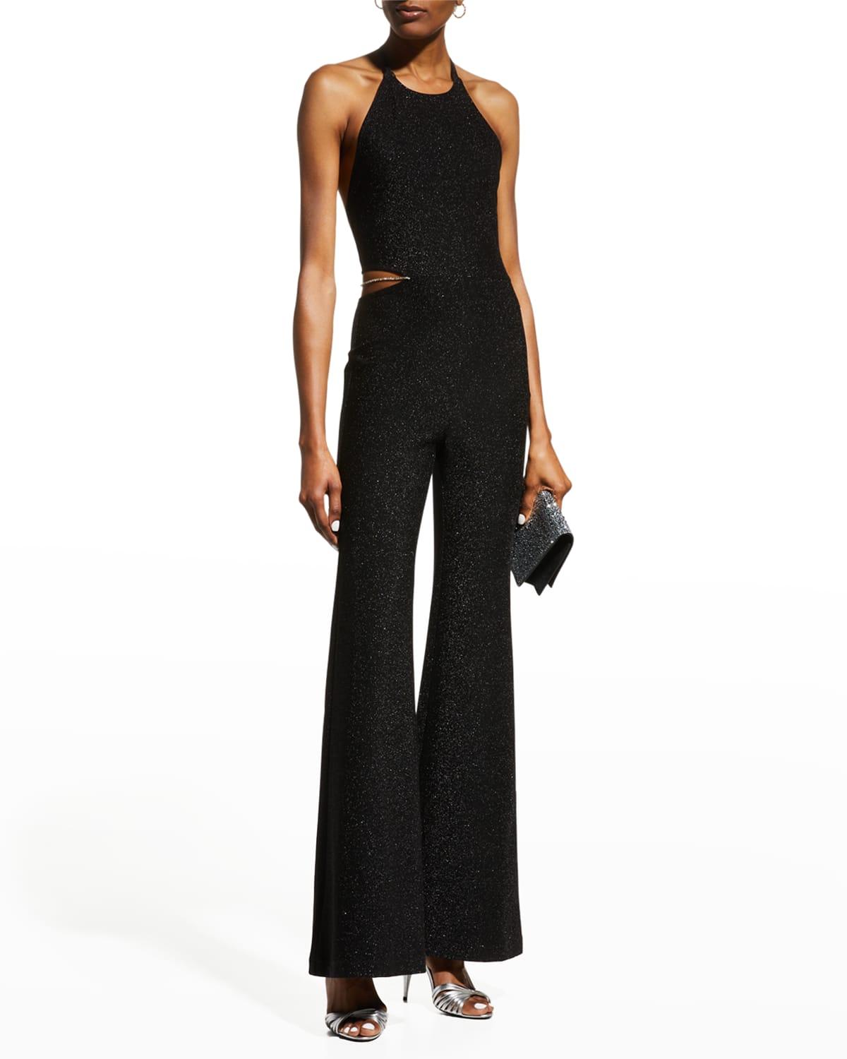 In the mood for love Azel Glitter Flared Halter Jumpsuit With Cut