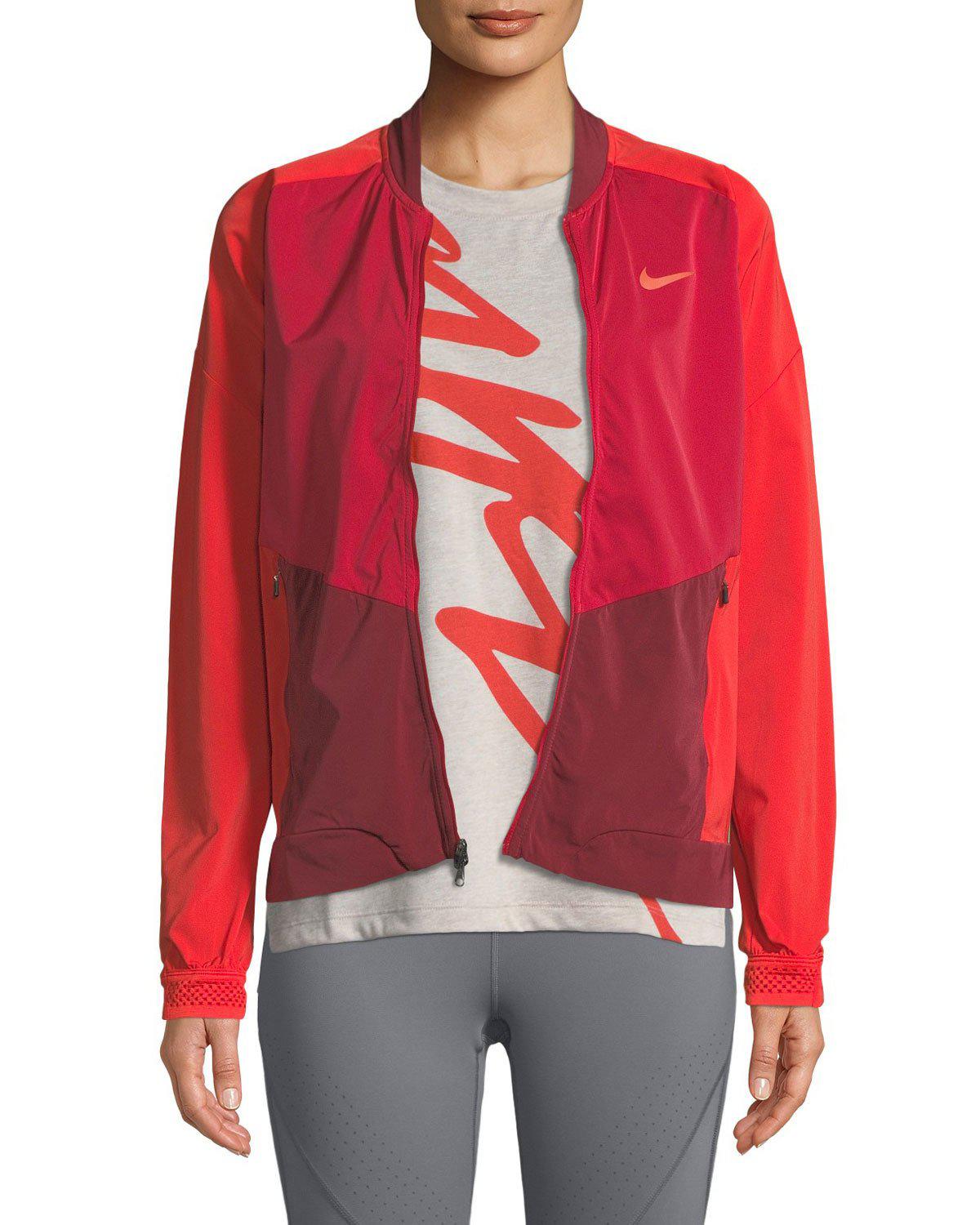 Download Nike Synthetic Stadium Zip-front Running Jacket in Red ...