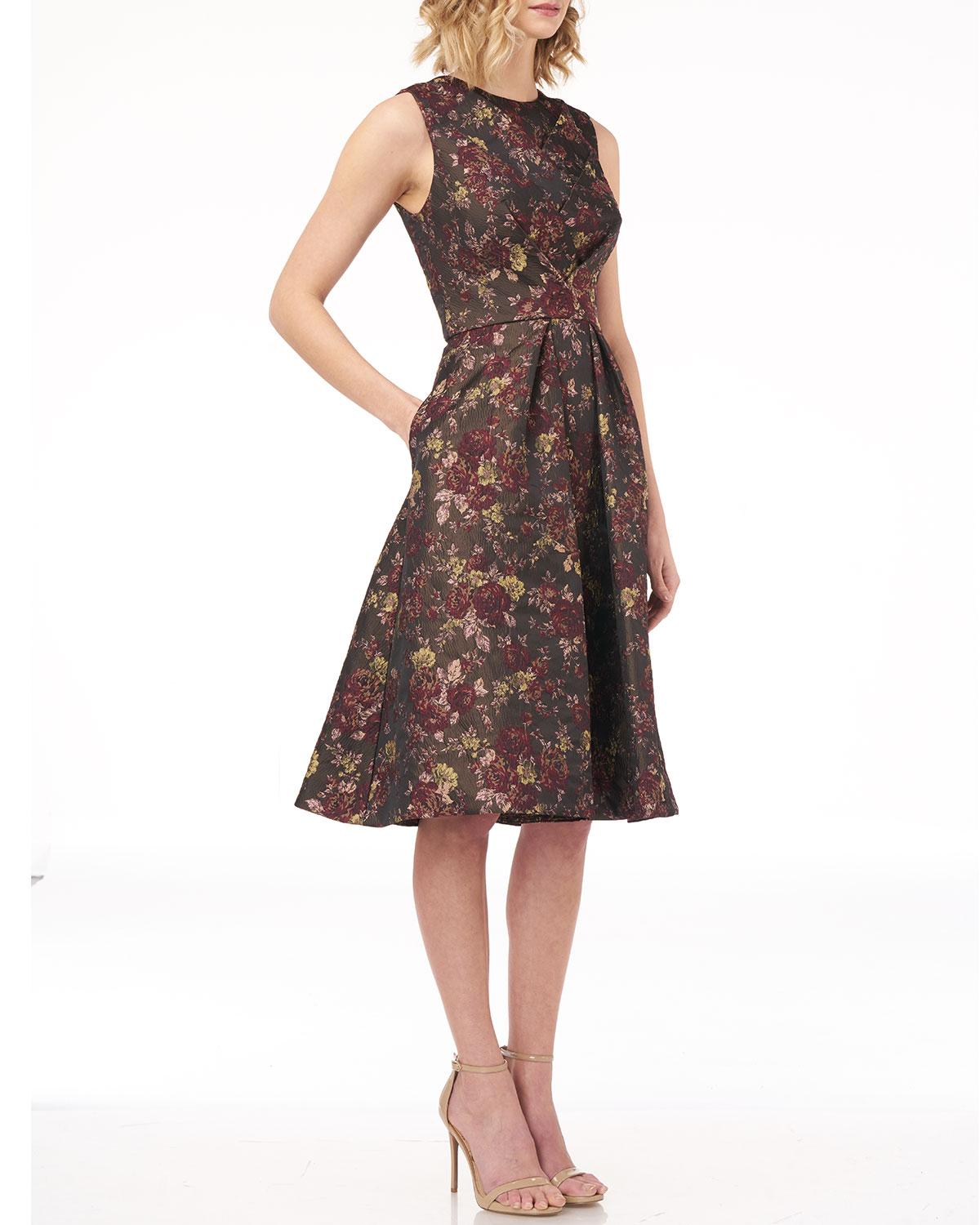 Kay Unger Synthetic Adrianna Floral Jacquard Dress W/ Pockets - Lyst
