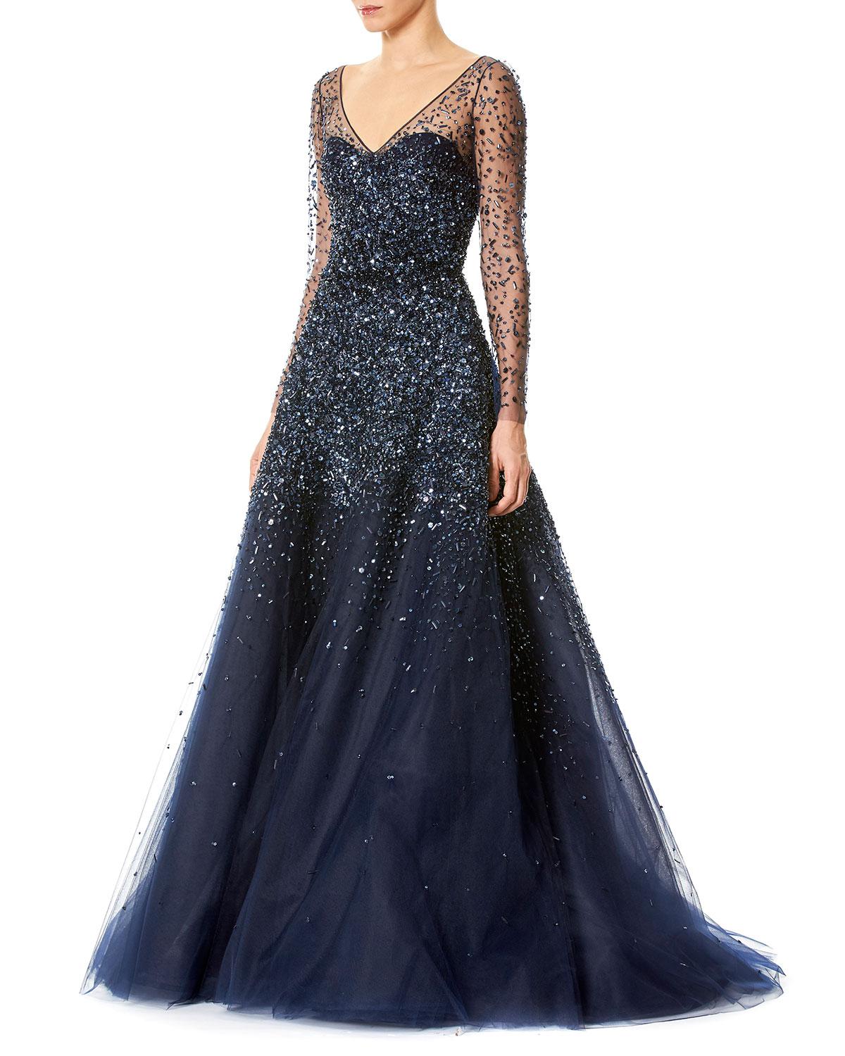 Carolina Herrera Sequined Illusion Tulle Ball Gown in Blue - Lyst