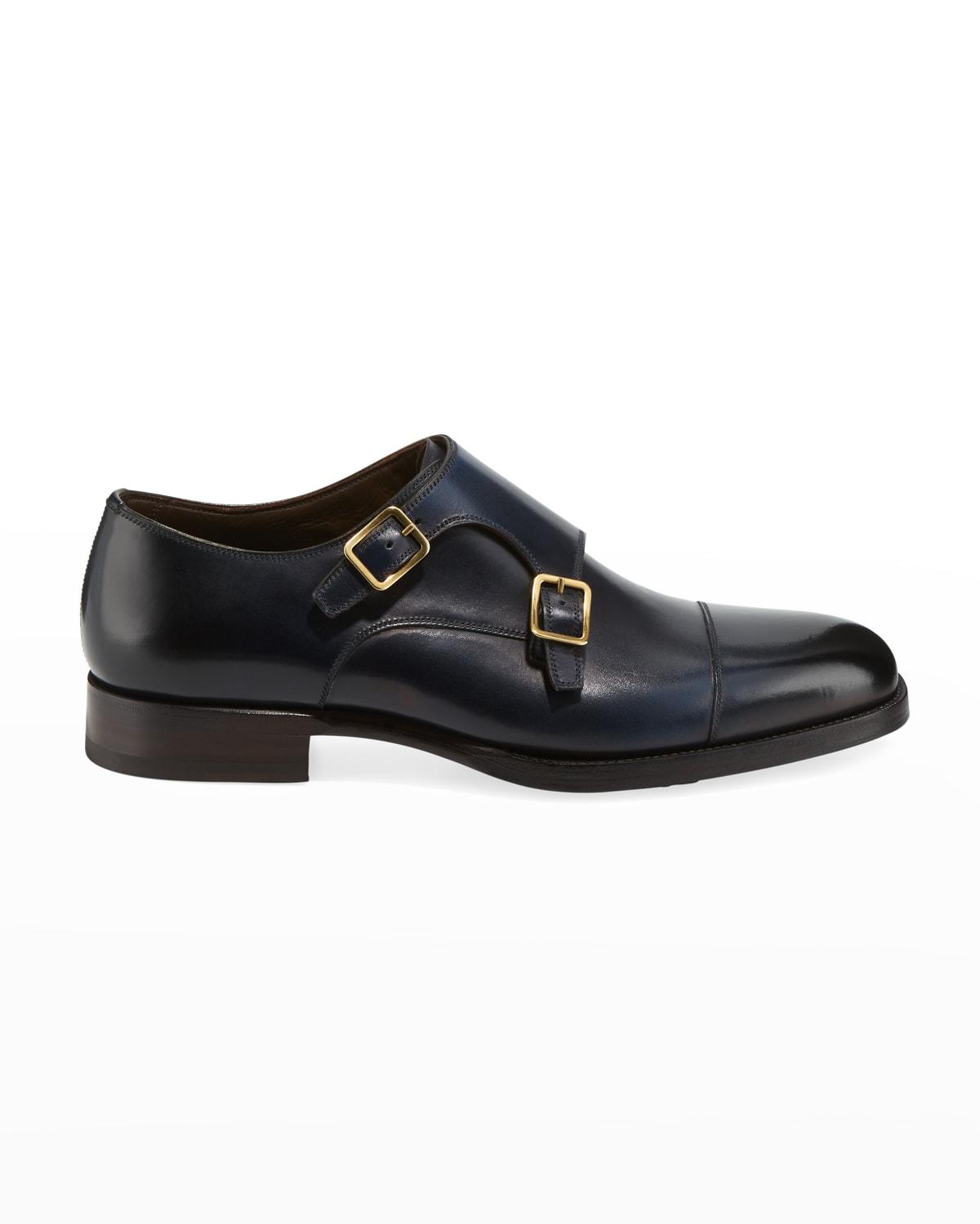 Tom Ford Burnished Double-monk Leather Loafers in Black for Men | Lyst