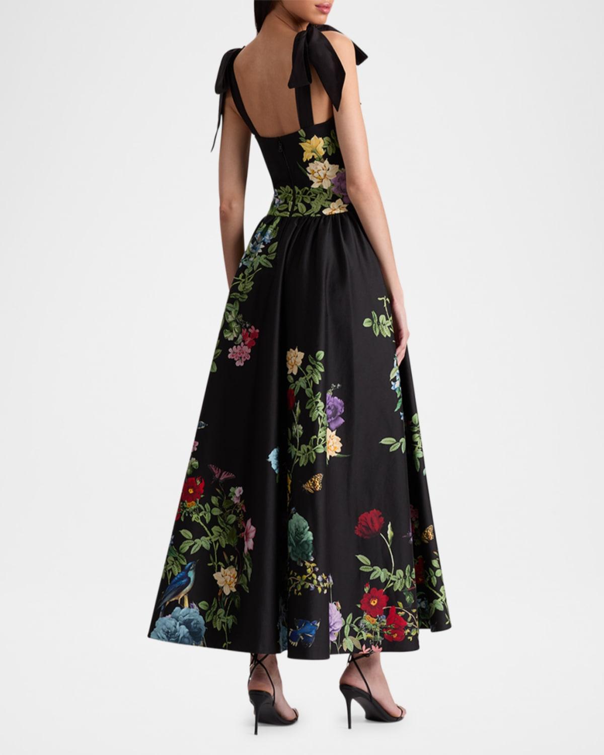 Alice + Olivia Oriana Tie Strap Drop-Waist Midi Dress in Black | Lyst