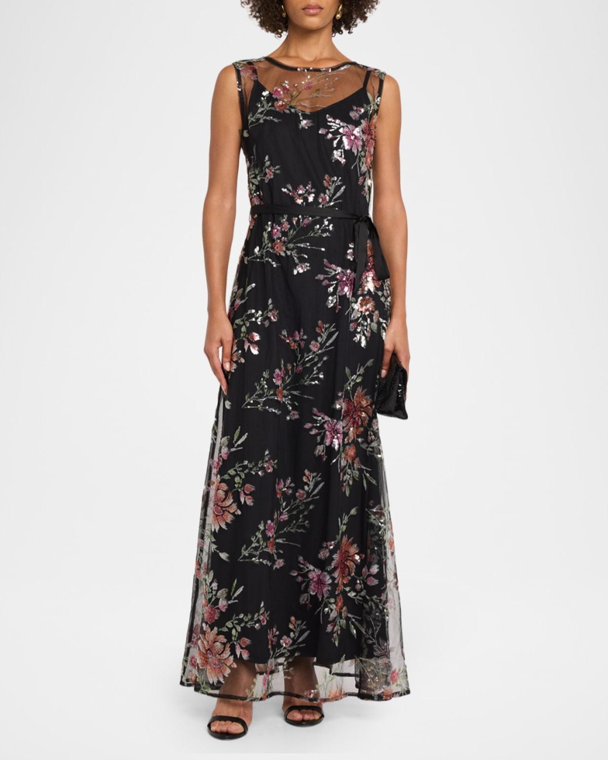 slim fit dress slacks Embroidered Floral Maxi Dress with Pockets