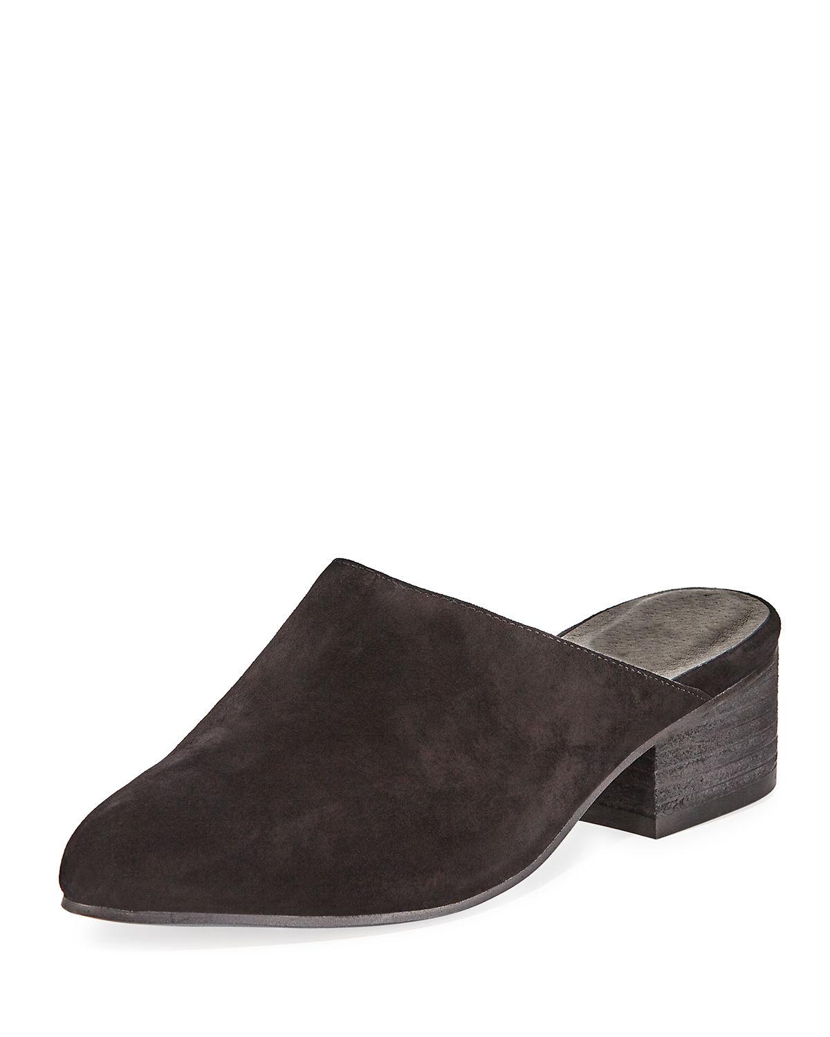 Eileen Fisher Sylvia Suede Slide Mid-heel Mule in Black - Lyst