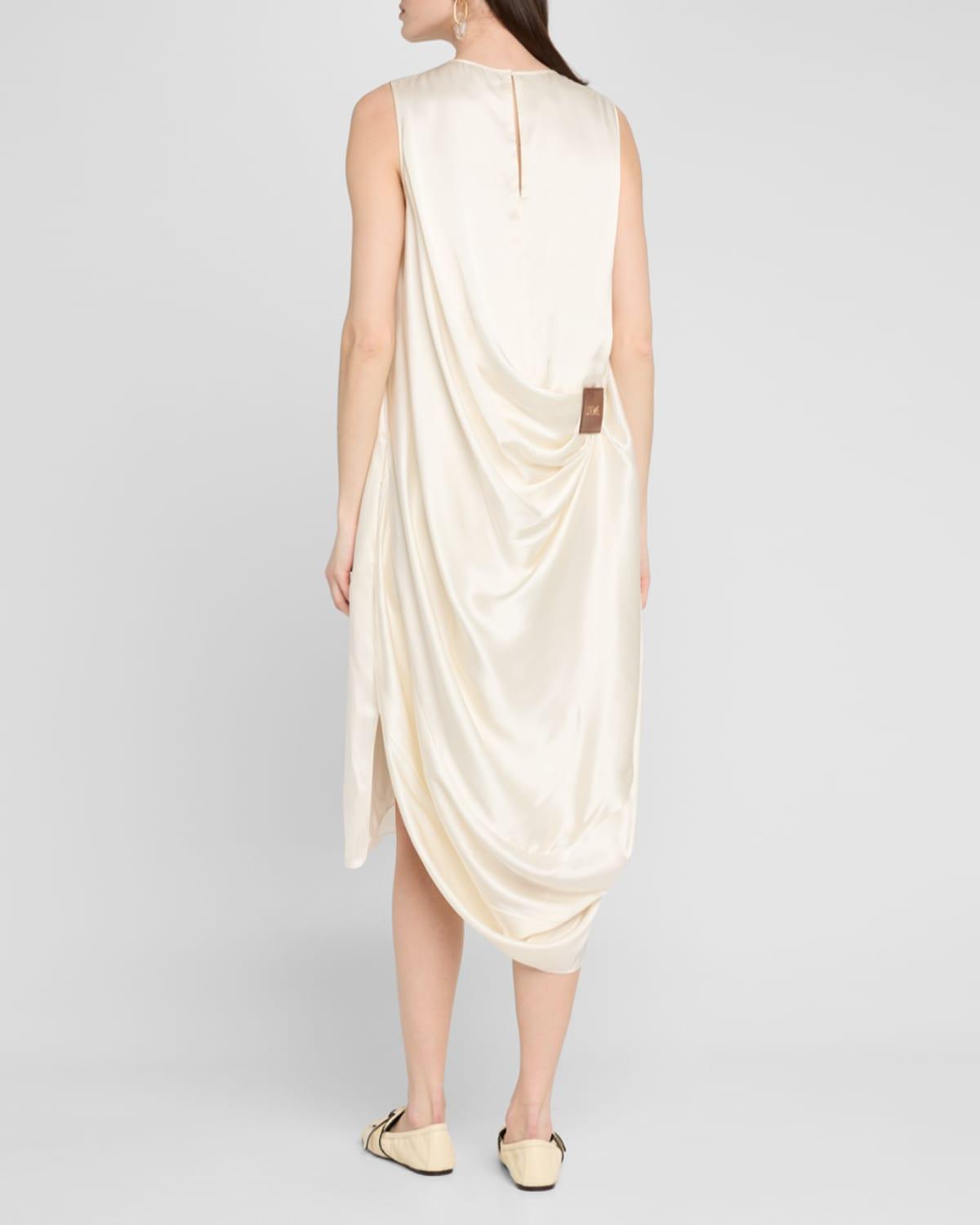 loewe draped silk dress Black Draped Woven Silk Dress