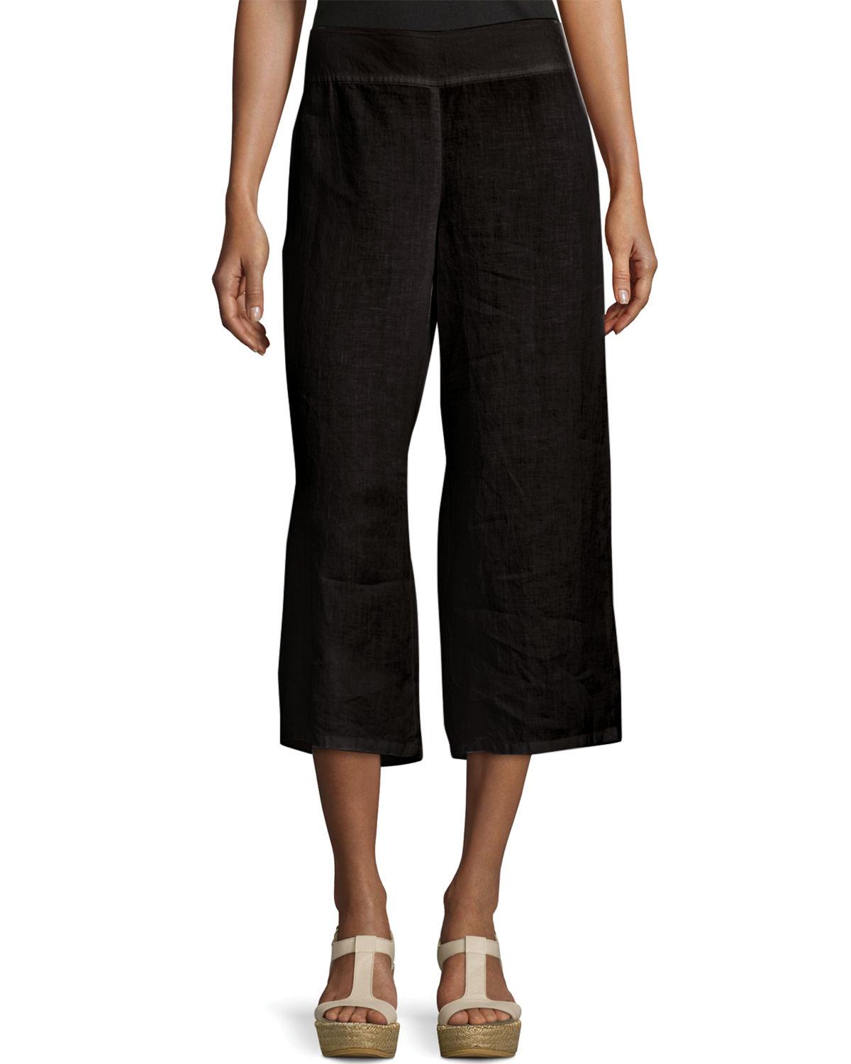 Lyst - Eileen Fisher Linen Cropped Wide-leg Pants in Black