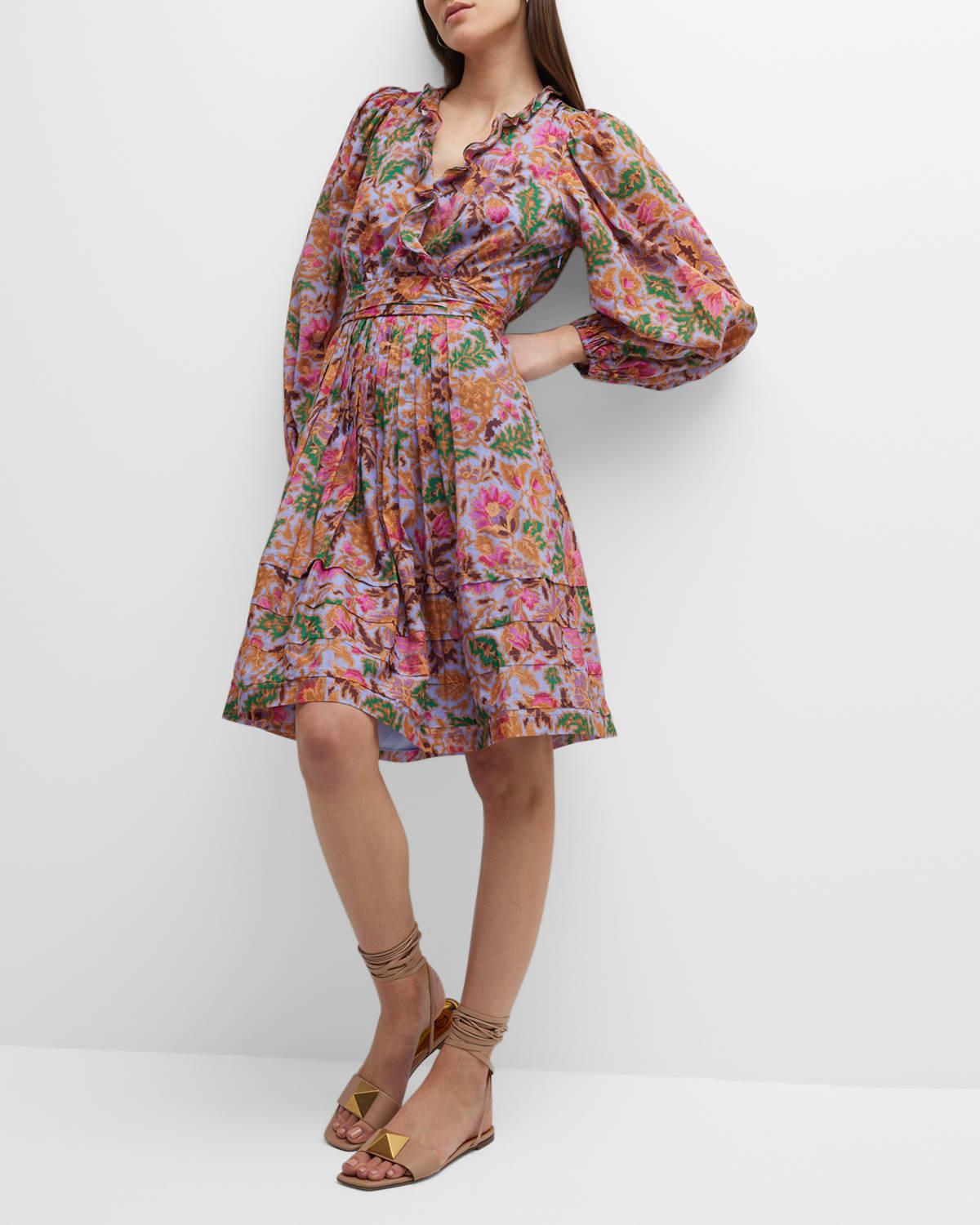Kobi Halperin Vera Floral-print Blouson-sleeve Midi Dress in Red | Lyst