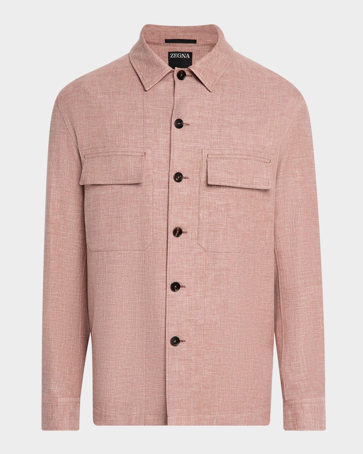 【新品/未使用】Ermenegildo Zegna ピンク ERMENEGILDO ZEGNA Men's Linen Short-Sleeve Shirt w/ Tags