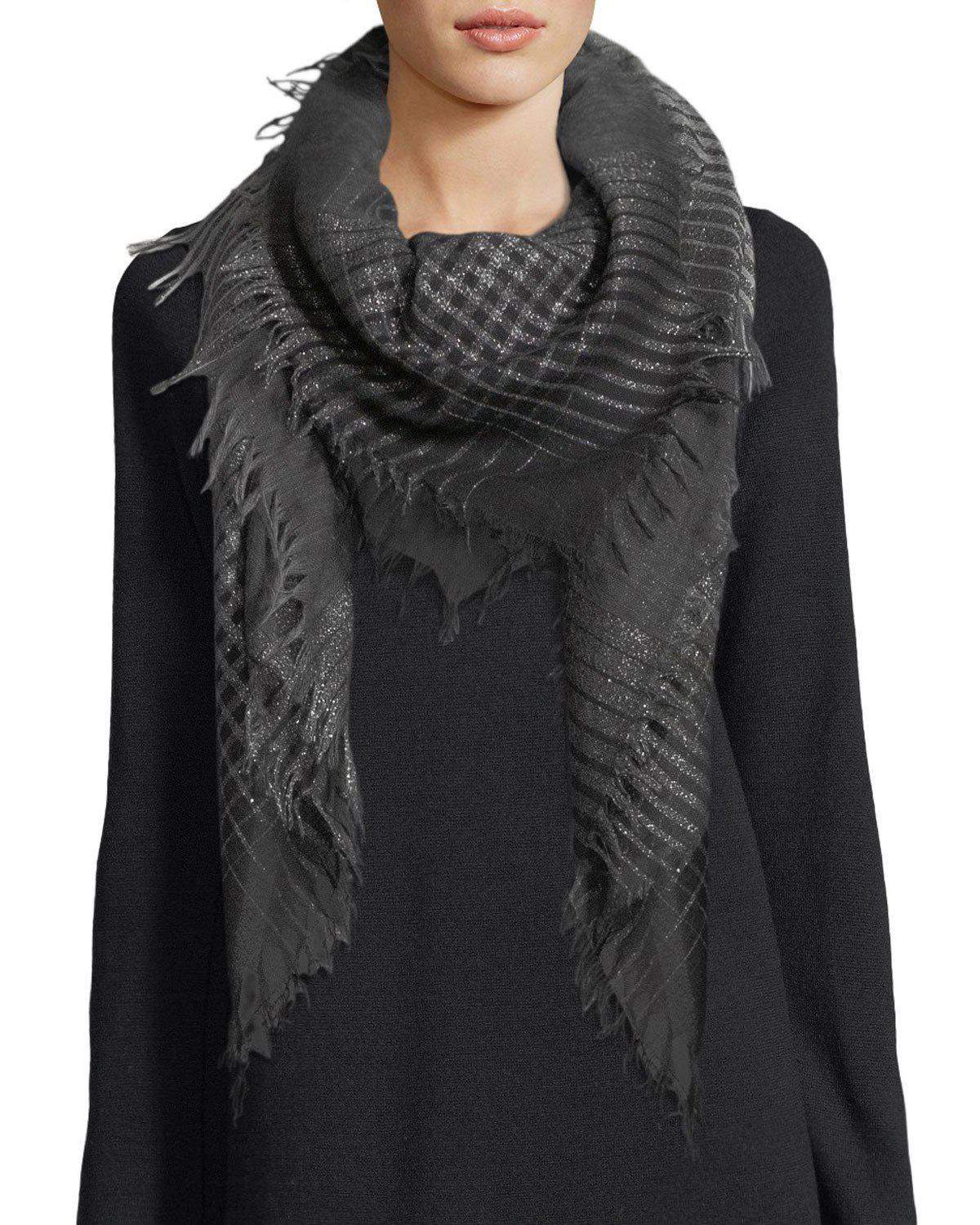 Eileen Fisher Woolblend Sparkle Check Square Scarf in