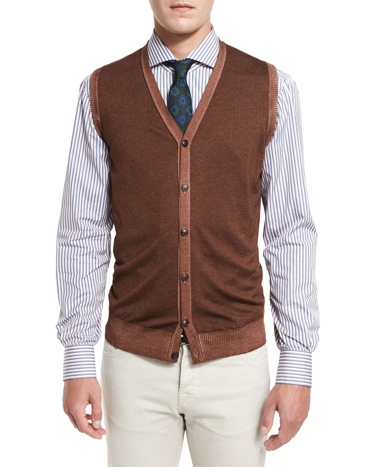 Lyst - Kiton Washed Cashmere Sweater Vest in Brown for Men