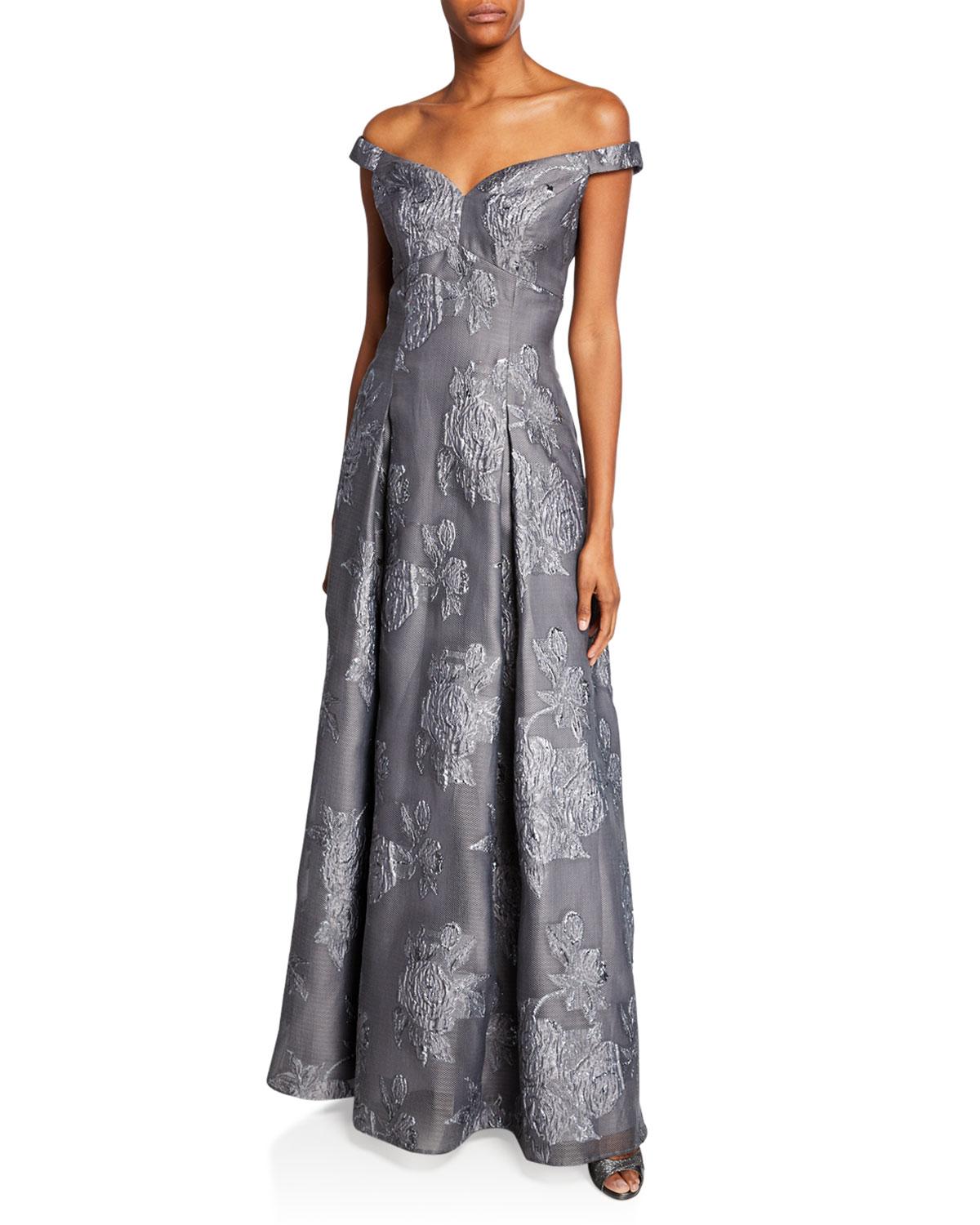 Aidan Mattox Synthetic Off-the-shoulder Jacquard Gown With Pleated ...