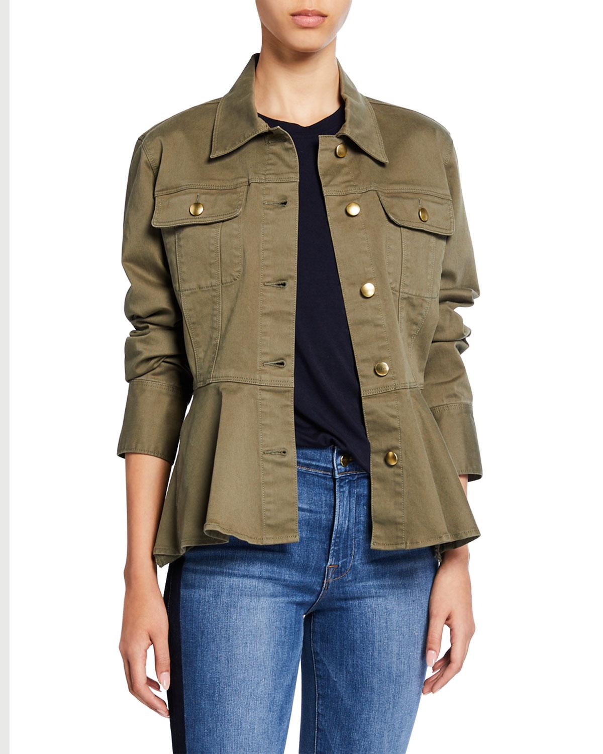 FRAME Cotton Button-front Peplum Jean Jacket in Army Green (Green) - Lyst