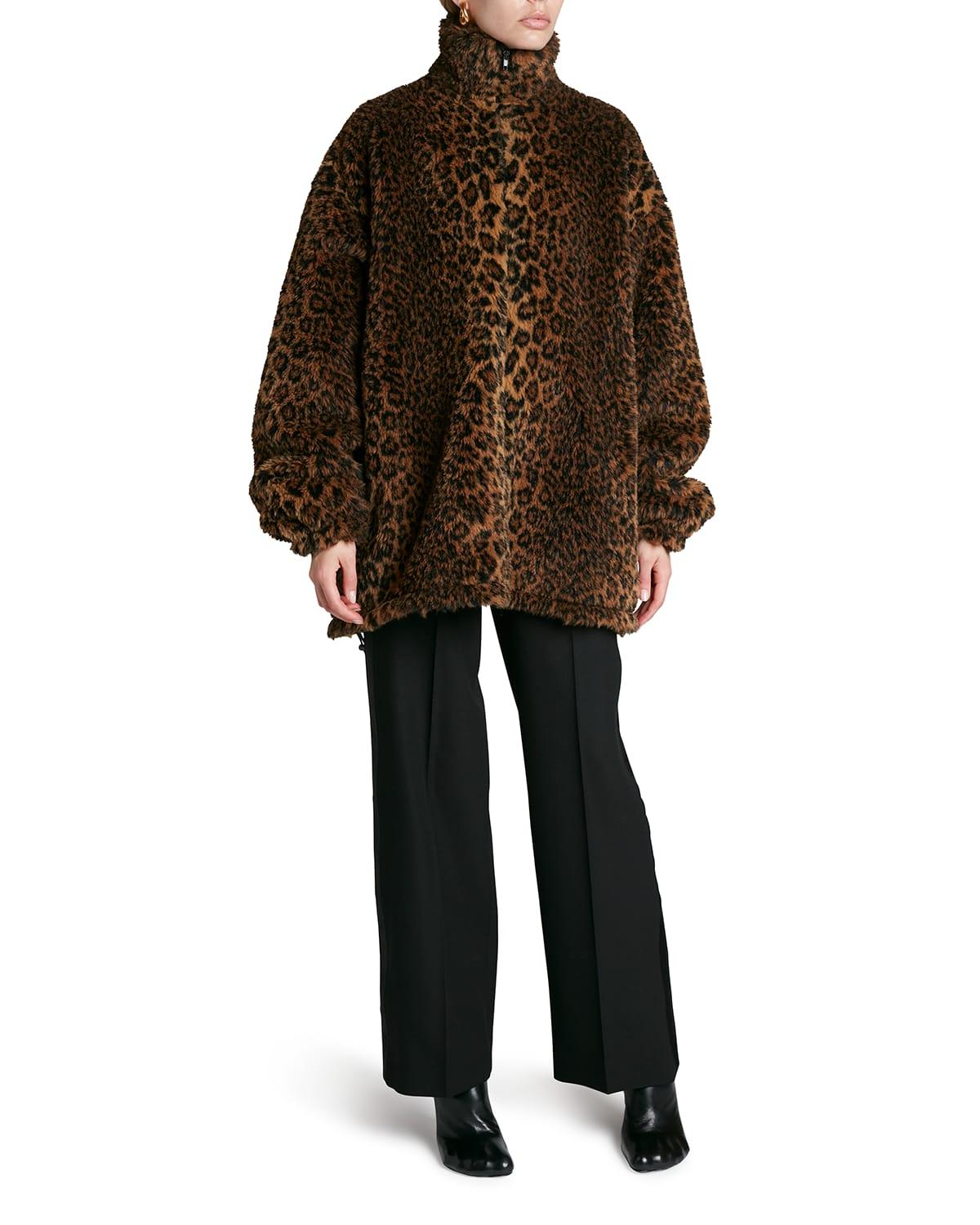 Balenciaga Leopard-print Faux Fur Oversized Jacket in Brown | Lyst