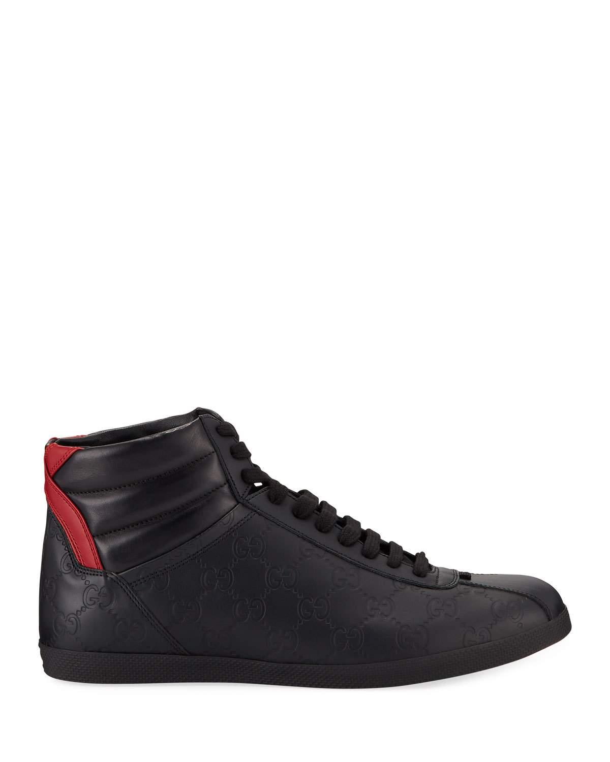 mens gucci black leather high top sneakers