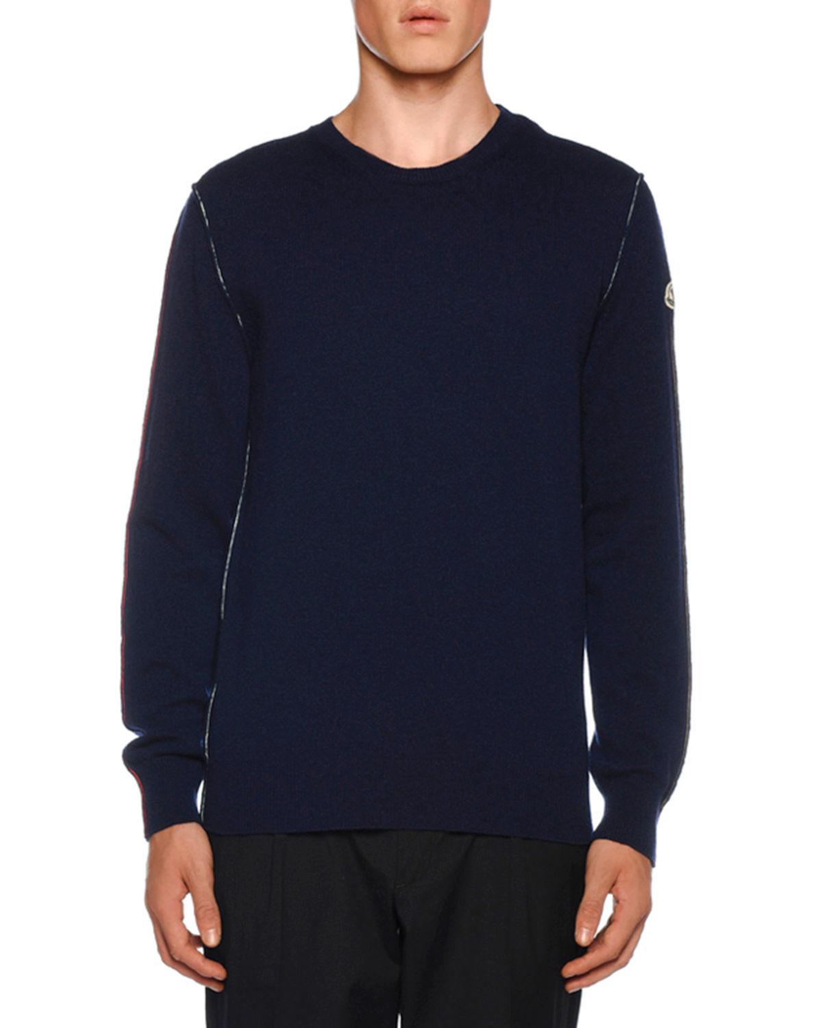 Moncler Men's Cashmere Sweater W/ Seaming Details in Dark Blue (Blue ...