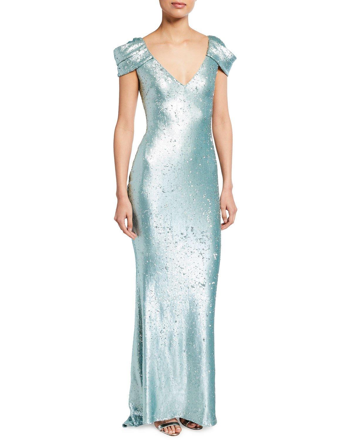 badgley mischka sequin drape back gown