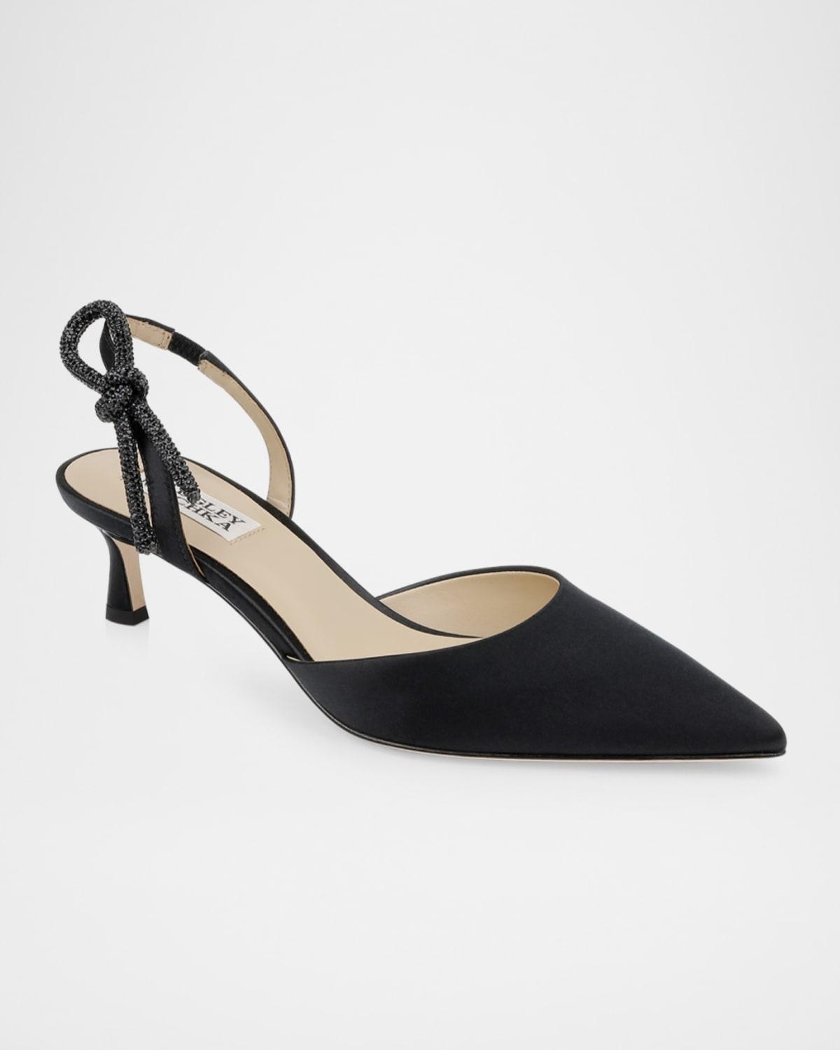Badgley Mischka Cher Pump - Décolleté Donna Con Tacco 9,5 Cm, Raso Di Seta E Cristalli, Taglia 39 EU, Nero - 2