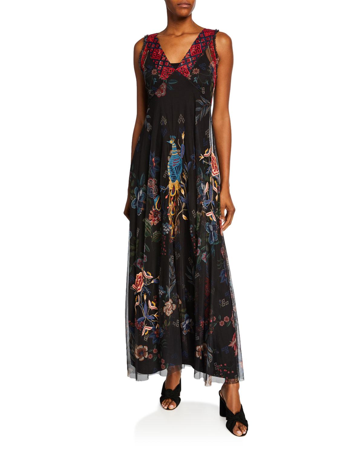 Johnny Was Synthetic Genjy V-neck Sleeveless Embroidered Mesh Maxi ...