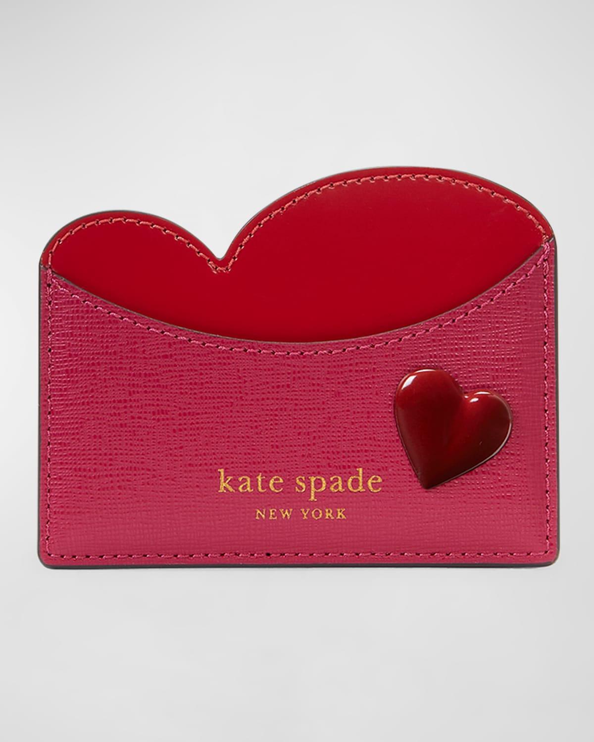 Kate Spade Pitter Patter Heart Leather Card Holder in Red | Lyst