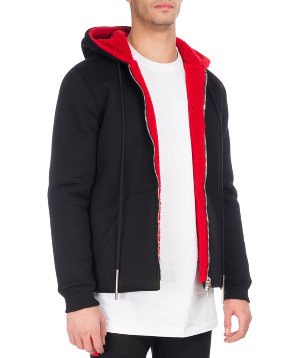black hoodie red lining