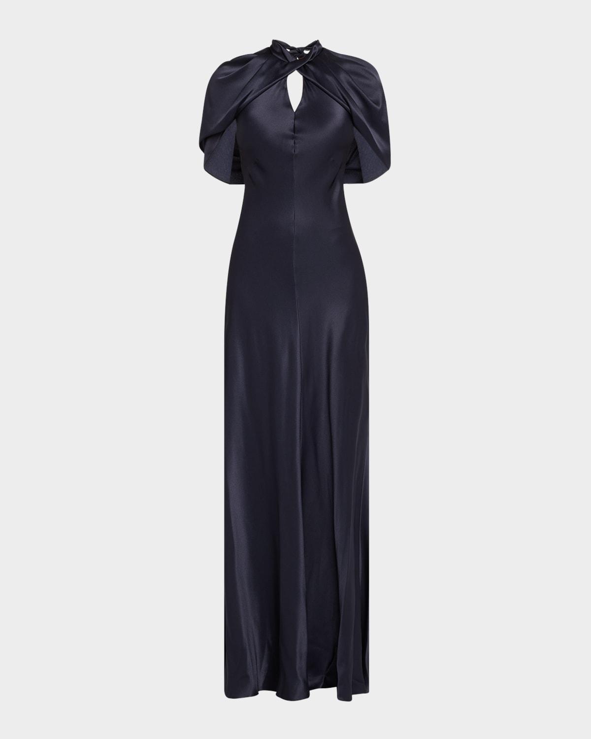 A FERRETTI PRINTED EVENING DRESS ドレス Glossy velvet one-shoulder dress with extra fabric | Alberta