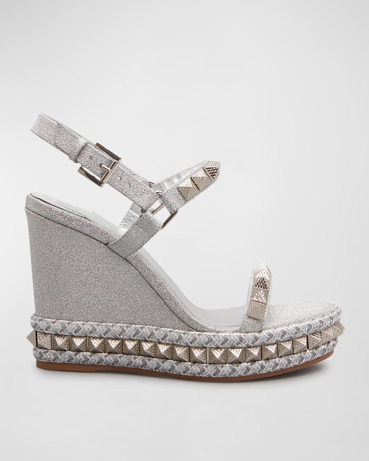 christian louboutin pyraclou iridescent spike wedge espadrille sandals