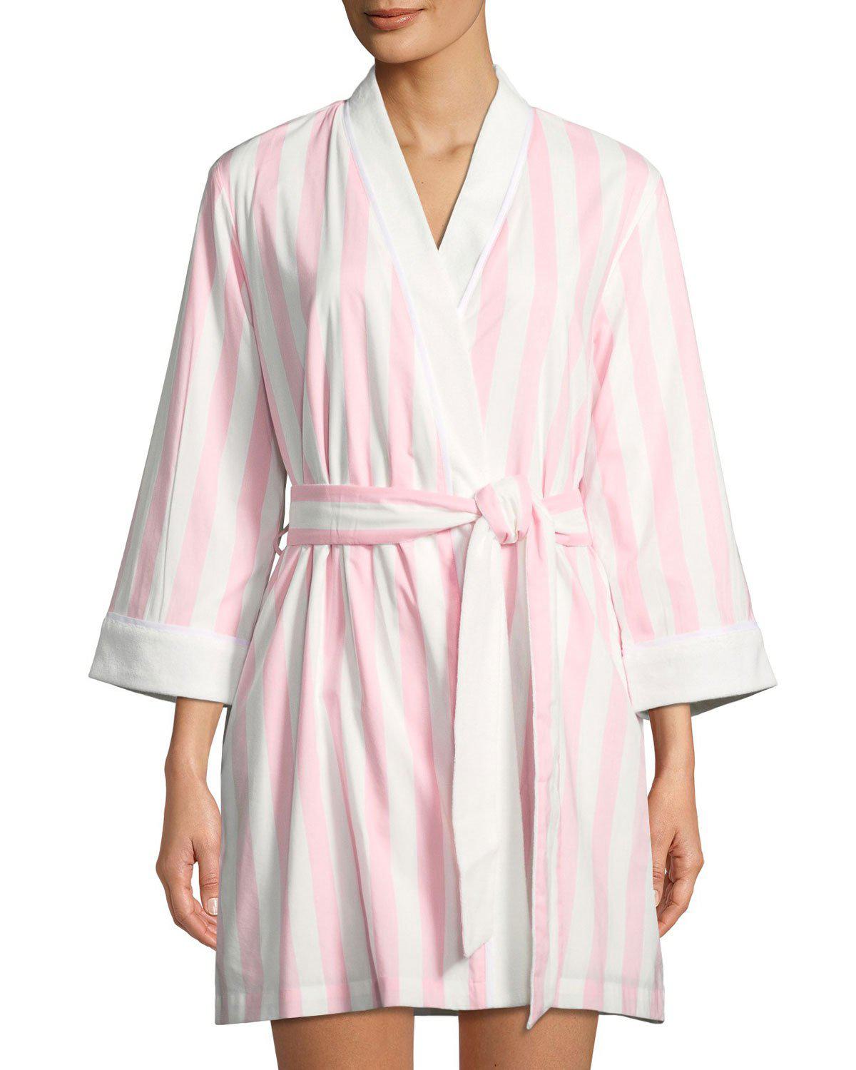 pink and white striped dressing gown
