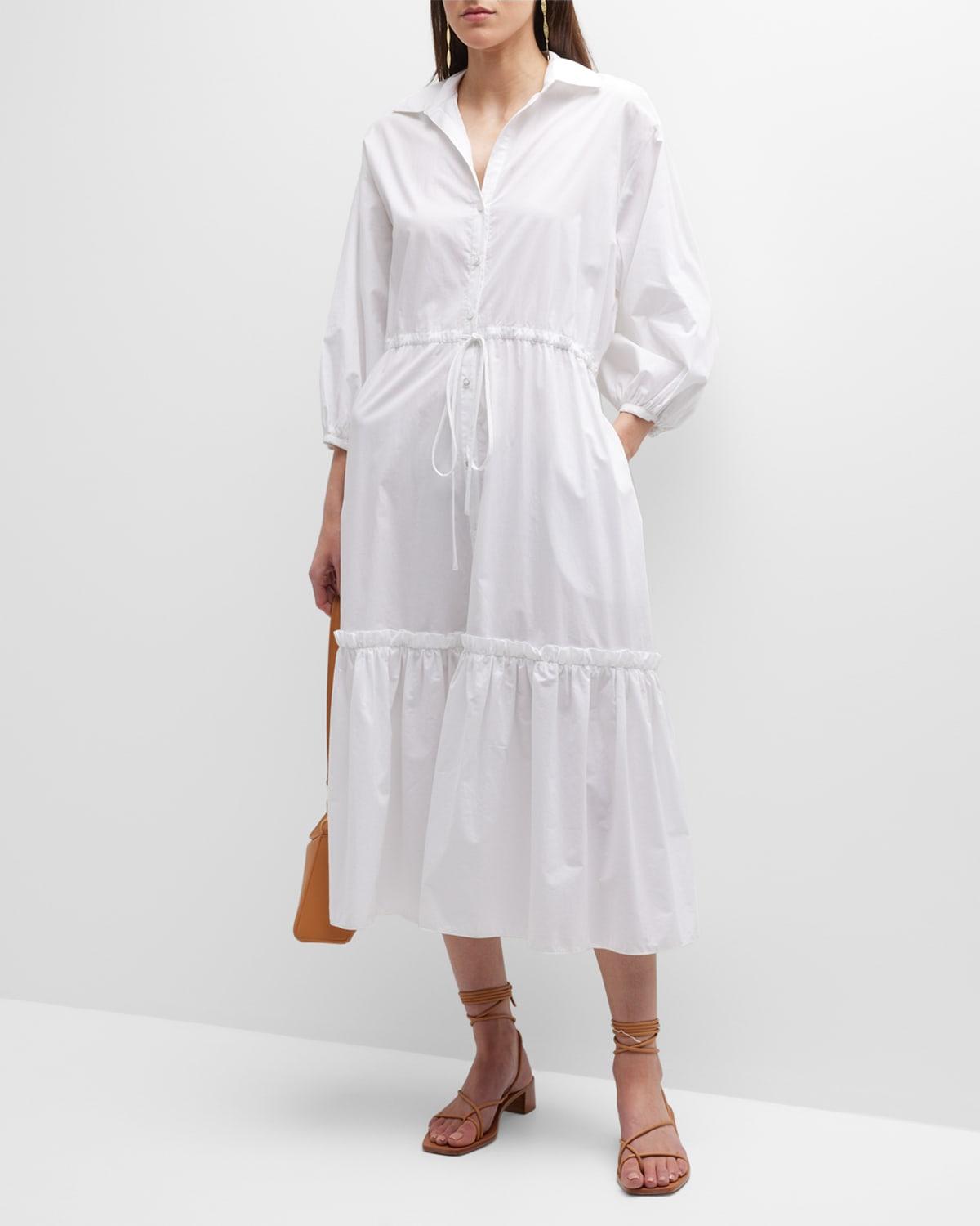 Cara Cara Hutton Puff-sleeve Midi Shirtdress in White | Lyst
