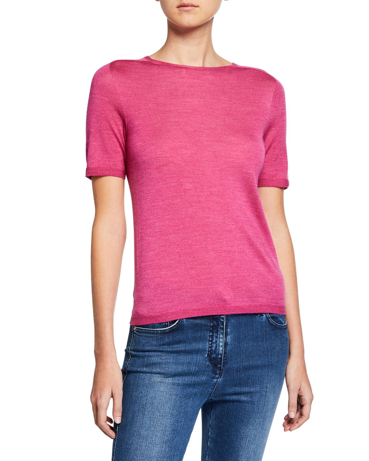 St. John Boatneck Jersey Knit Wool/silk Top in Pink Lyst