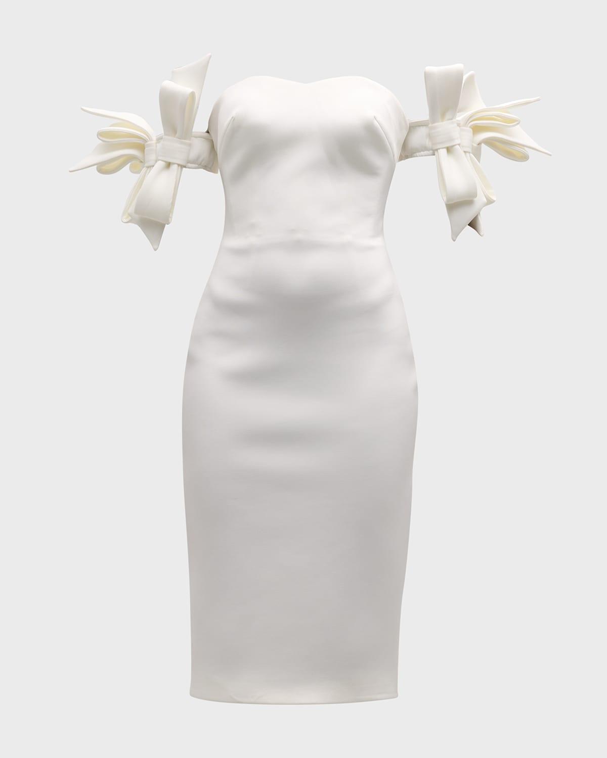 Jovani Off Shoulder Bow Embellished Midi Dress in White Lyst