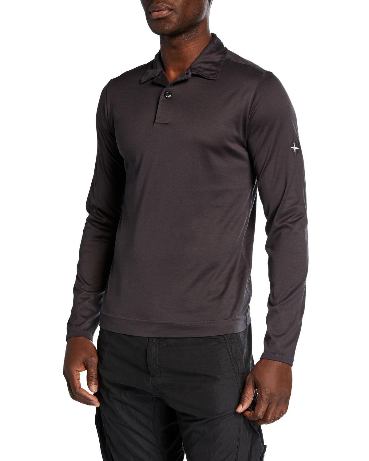 Stone Island Men's Longsleeve Cotton Polo Shirt in Charcoal (Gray) for