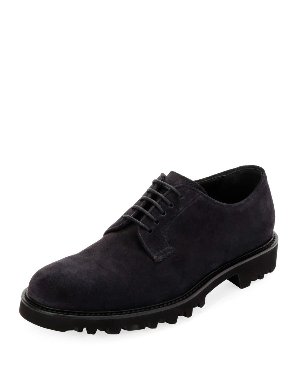 Giorgio Armani Men's Lugged-Sole Suede Derby Shoe in Navy (Black) for ...