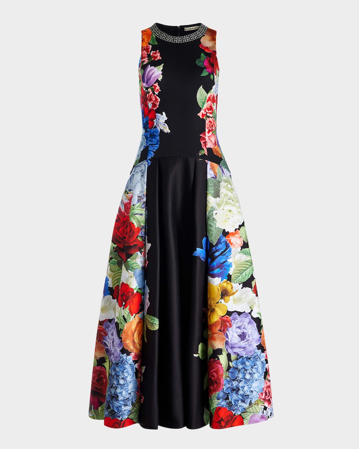sachin and babi light blue dress Carolina Herrera Floral-Print Sleeveless Drop-Waist Midi Dress