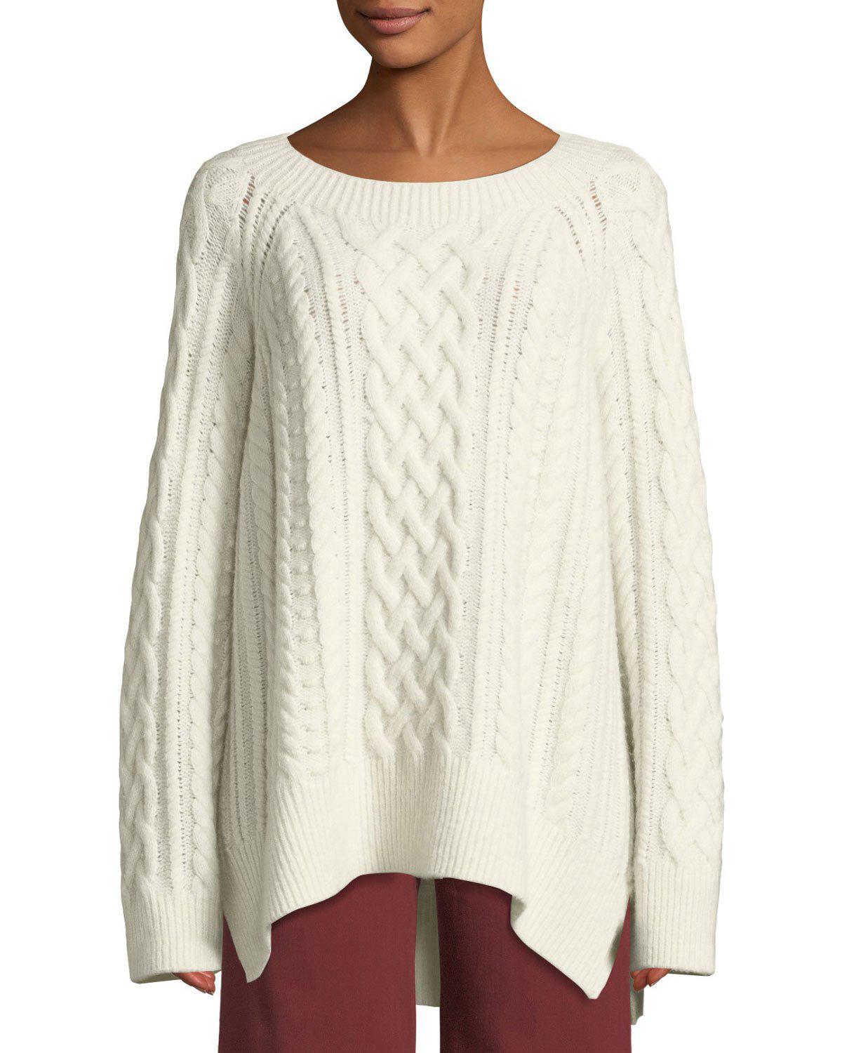 Vince Cable-knit Wool-blend Tunic Sweater in White - Lyst