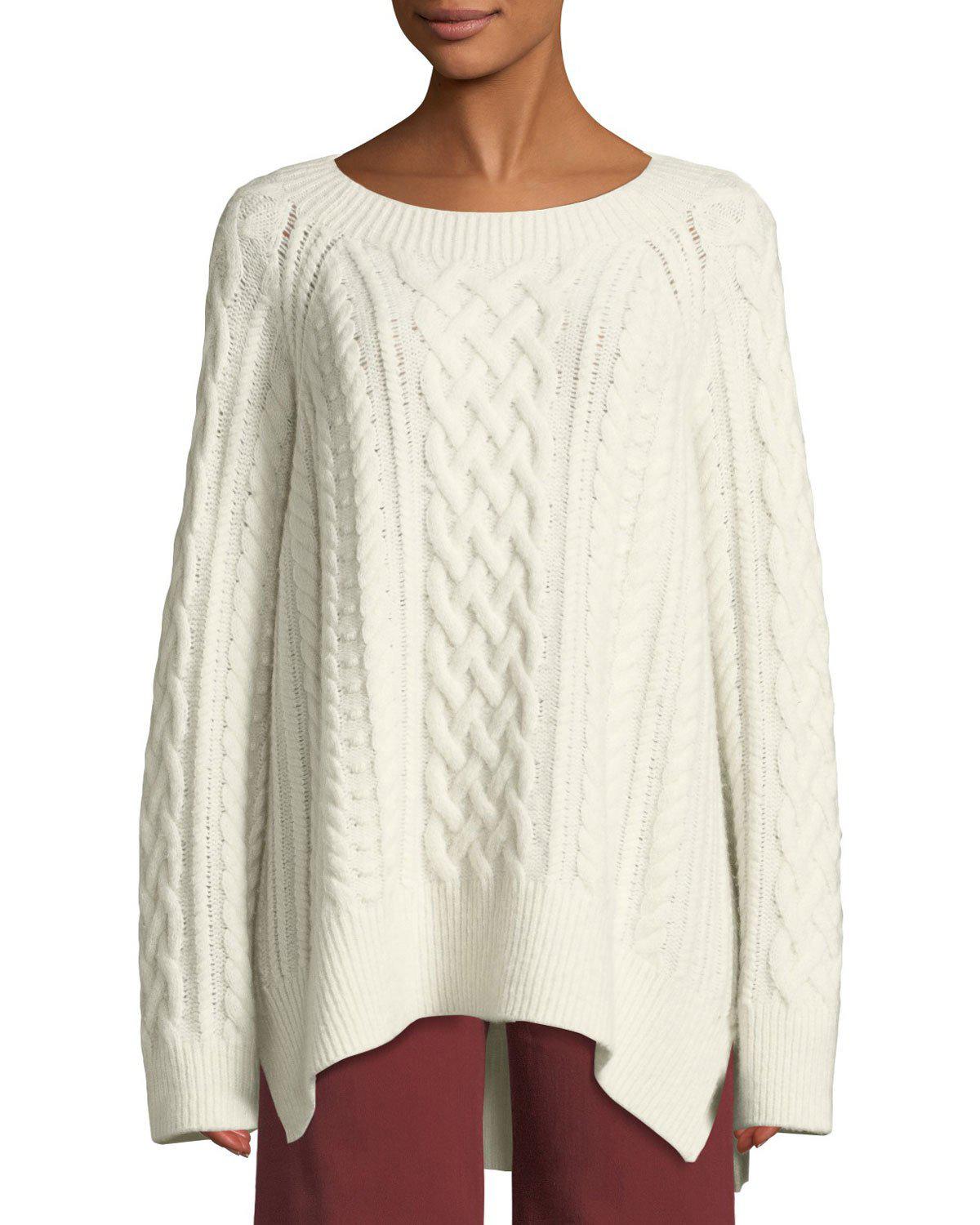 Vince Cableknit Woolblend Tunic Sweater in White Lyst