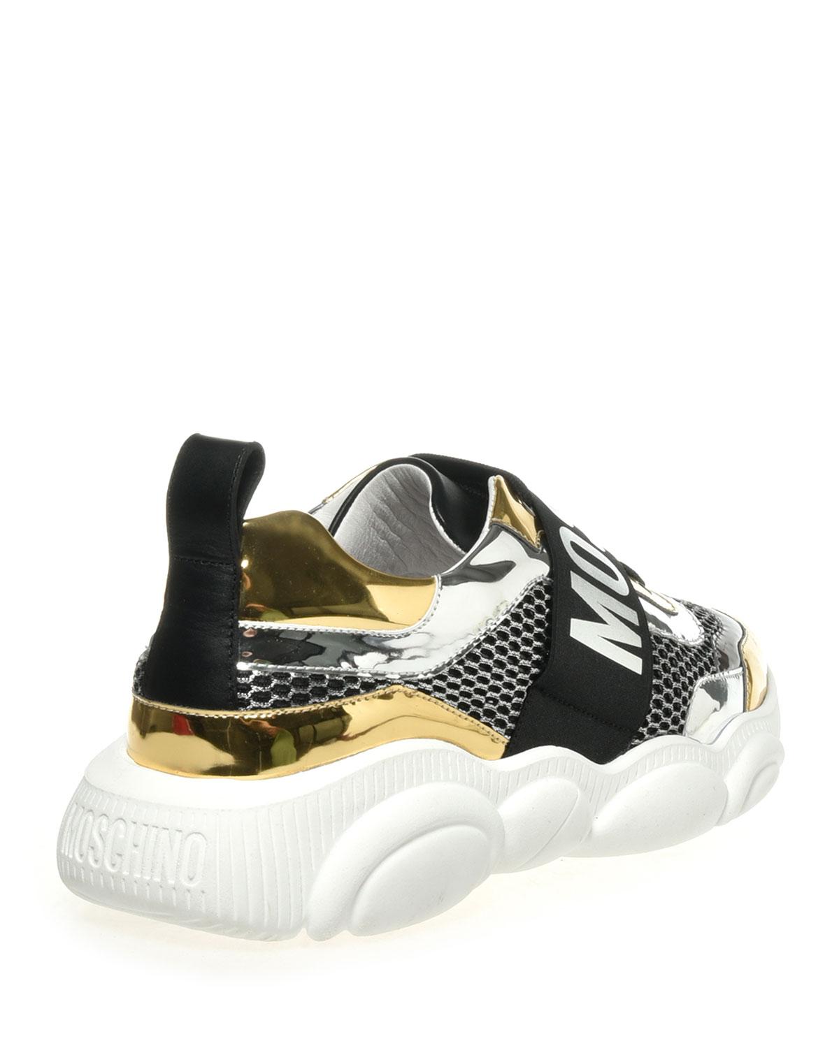 Moschino Leather Teddy Low-top Sneakers in Silver (Metallic) for Men - Lyst