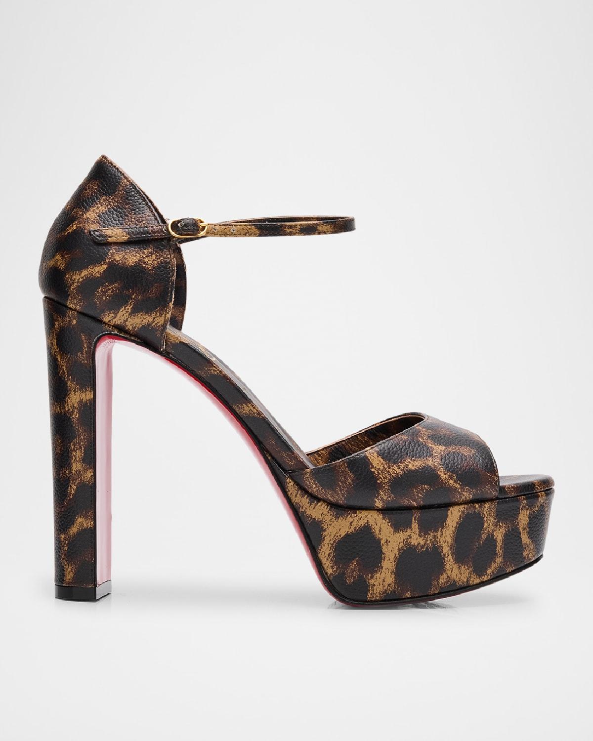 Christian Louboutin Leopard Ankle Strap Platform Sandals in White Lyst