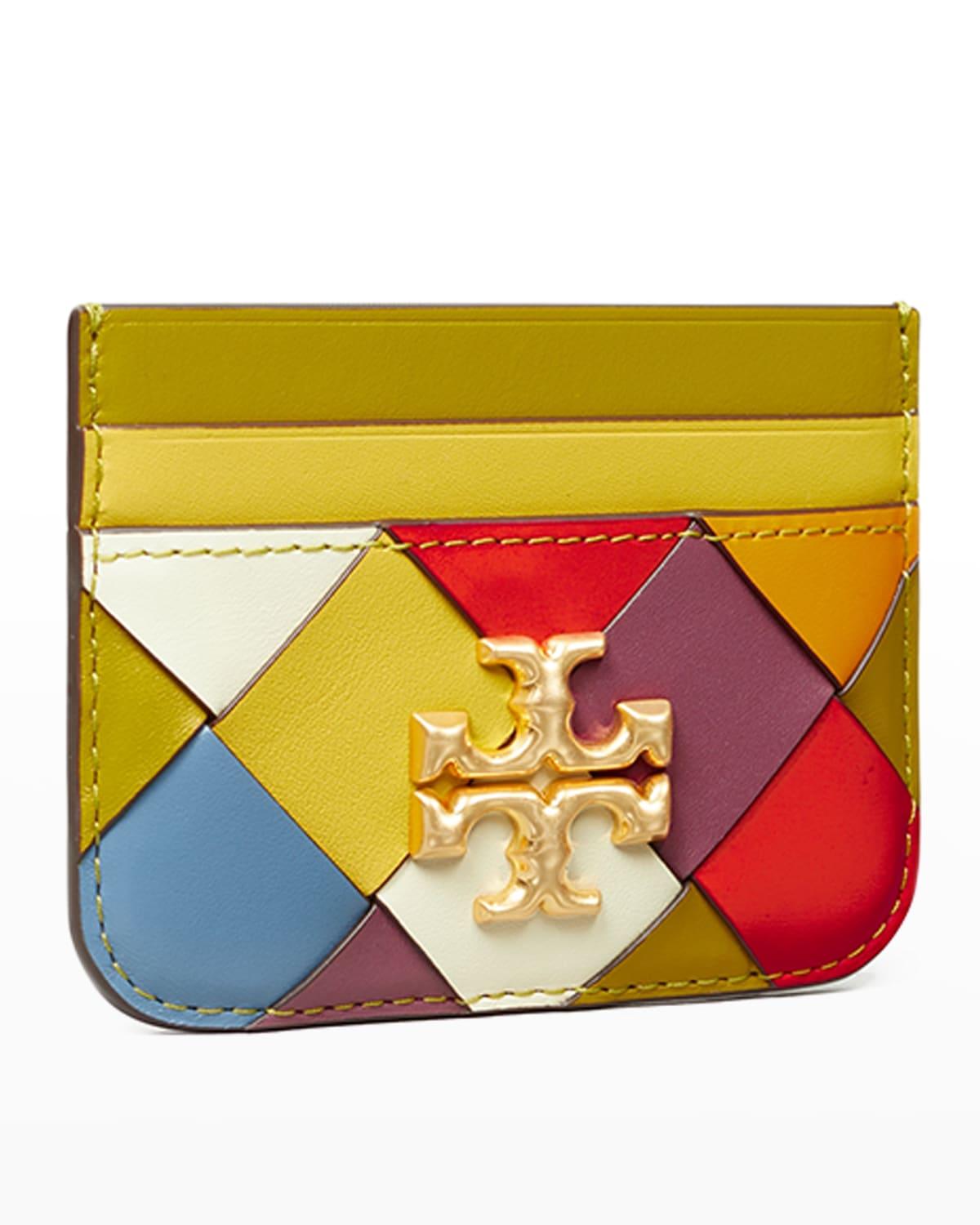Tory Burch Eleanor Multicolor Woven Card Case in Yellow | Lyst
