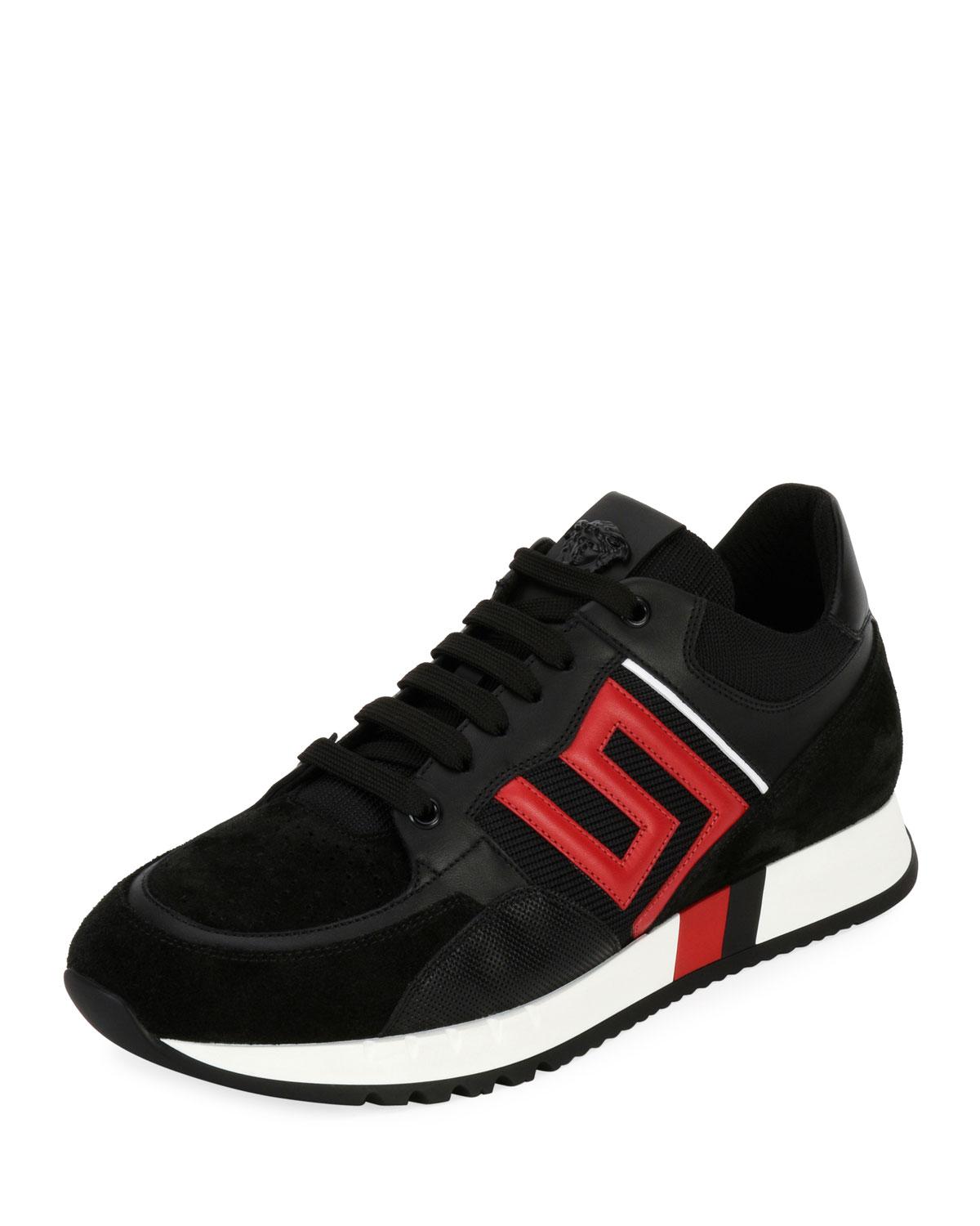 Versace Leather Greek Key Running Shoe in Black for Men Lyst