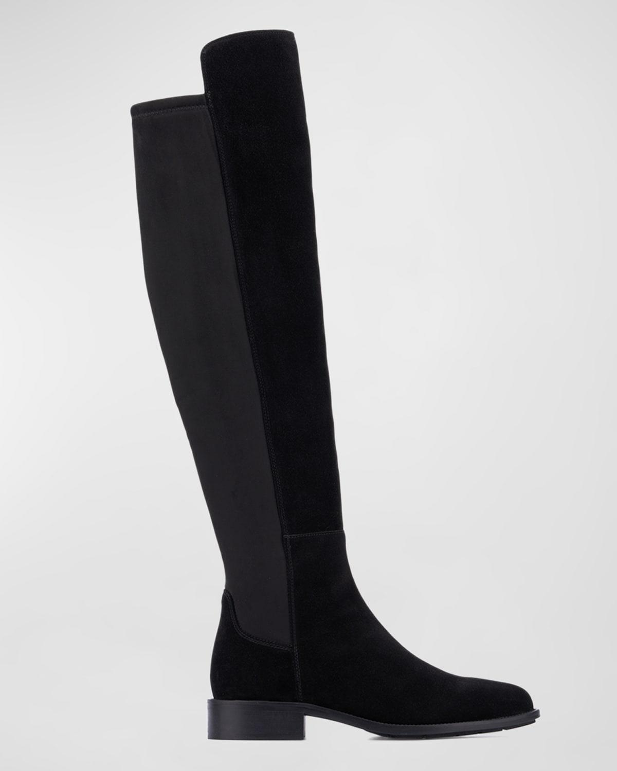 Aquatalia Natessa Stretch Suede Knee Boots in Black | Lyst
