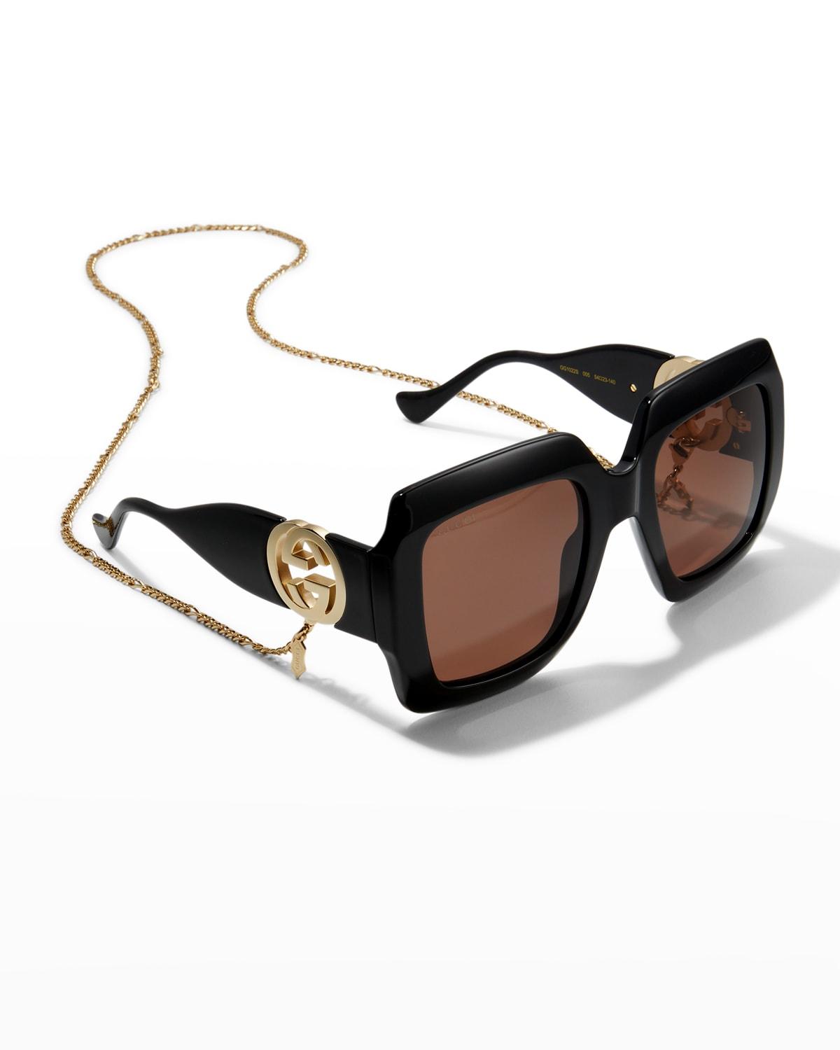 Oversized rectangular sunglasses in dark brown injection